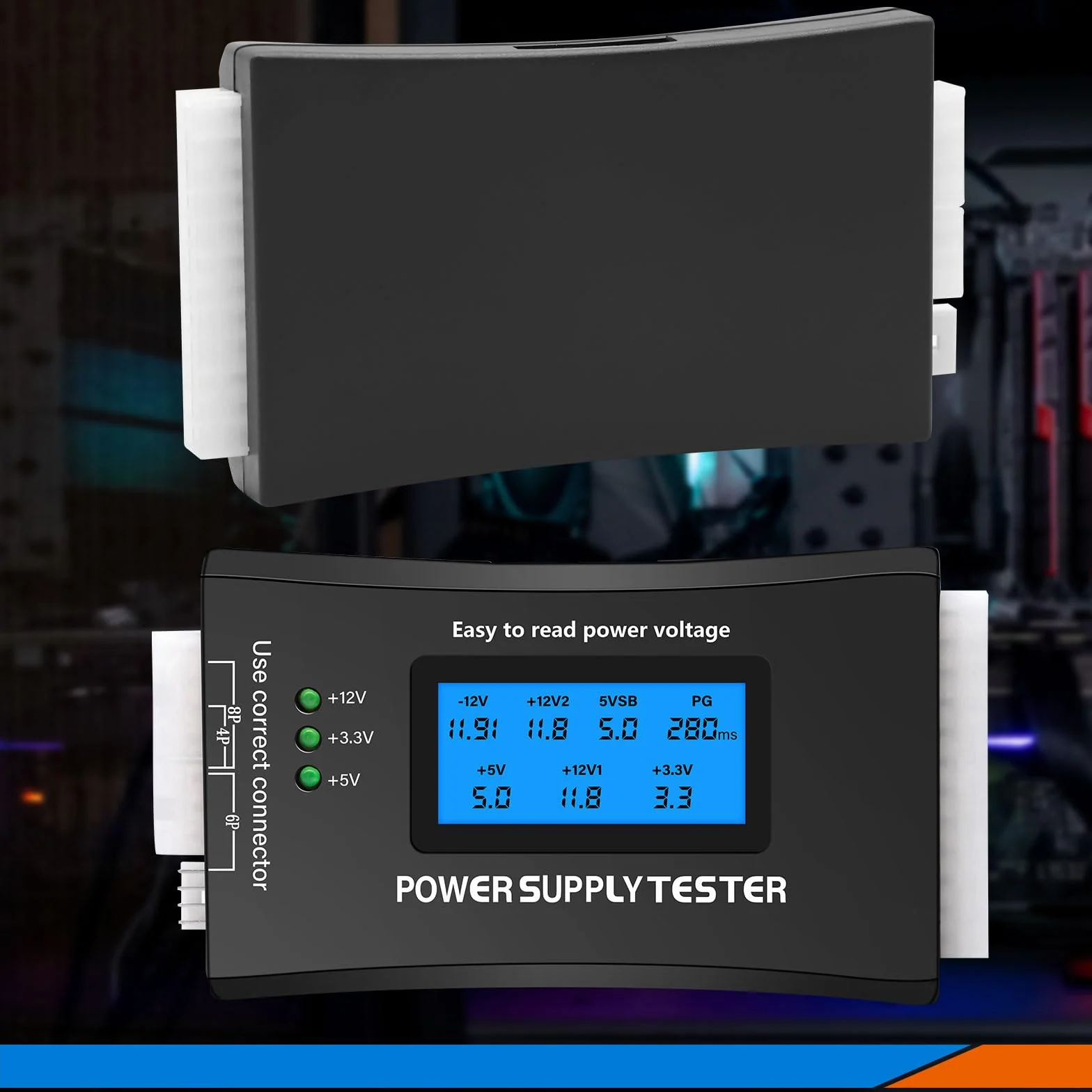 Probador de Fuente de Alimentación para PC, QIQIAZI Tester ATX con Pantalla LCD de 1,8", Compatible con ATX/ITX/IDE/HDD/SATA/BYI, Probador Digital con Alarma de Error y Luz LED
