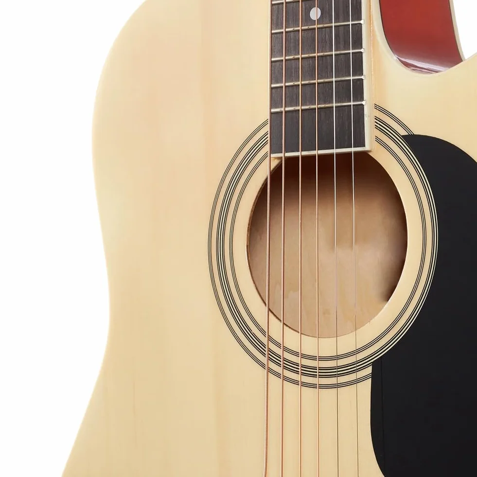 BAKAJI Guitarra electroacústica de 41 pulgadas con funda, kit de repuesto de cuerdas, púas, cable para amplificador y correa, guitarra folk con forma de cutaway para adultos y principiantes (natural)