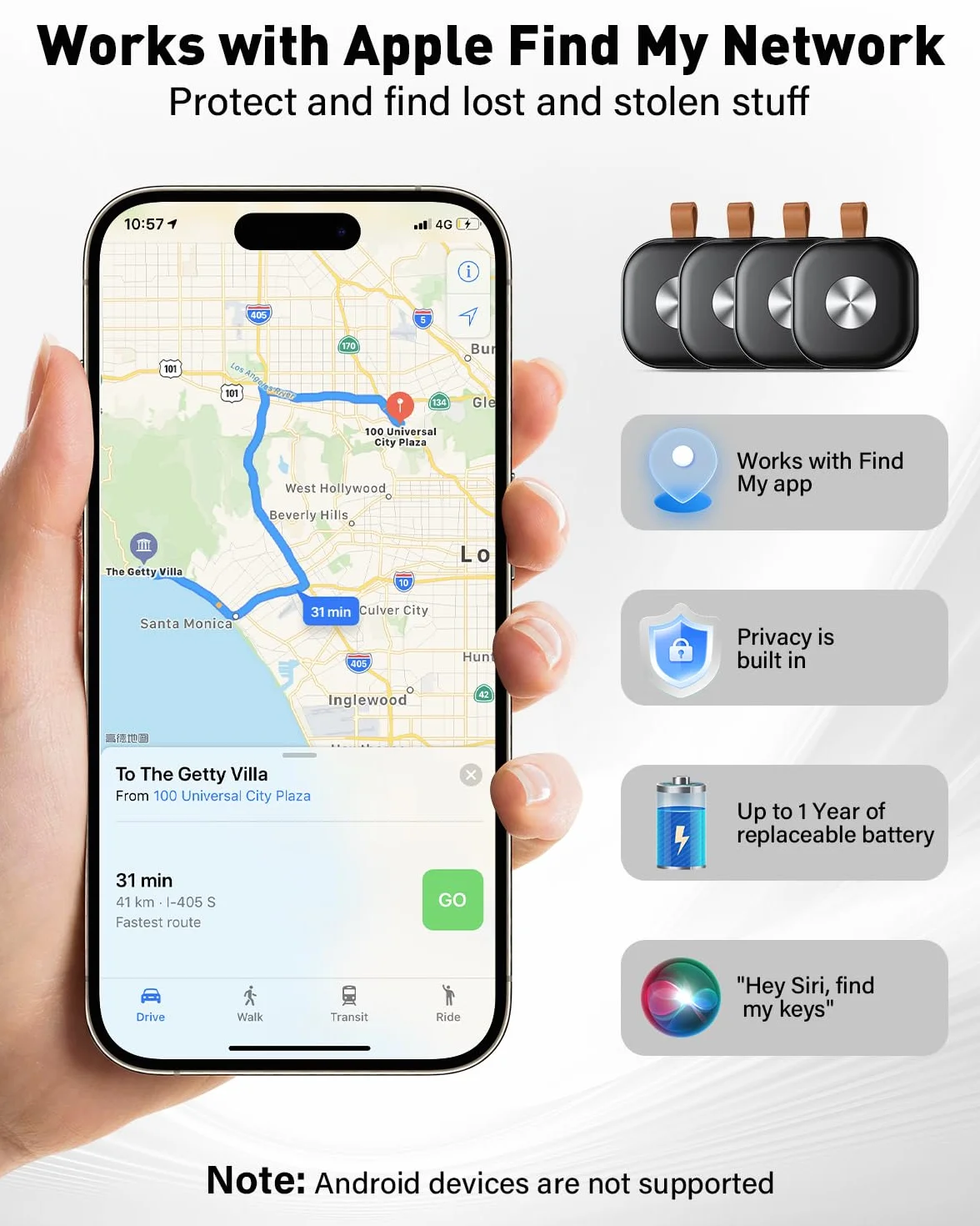 Smart Tracker Tag 4 Pack, Air Localizador Llaves Tag Bluetooth Funciona con Apple Buscar(Sólo iOS), Buscador de Llaves, Billetera y Equipaje, Batería Reemplazable (Negro)