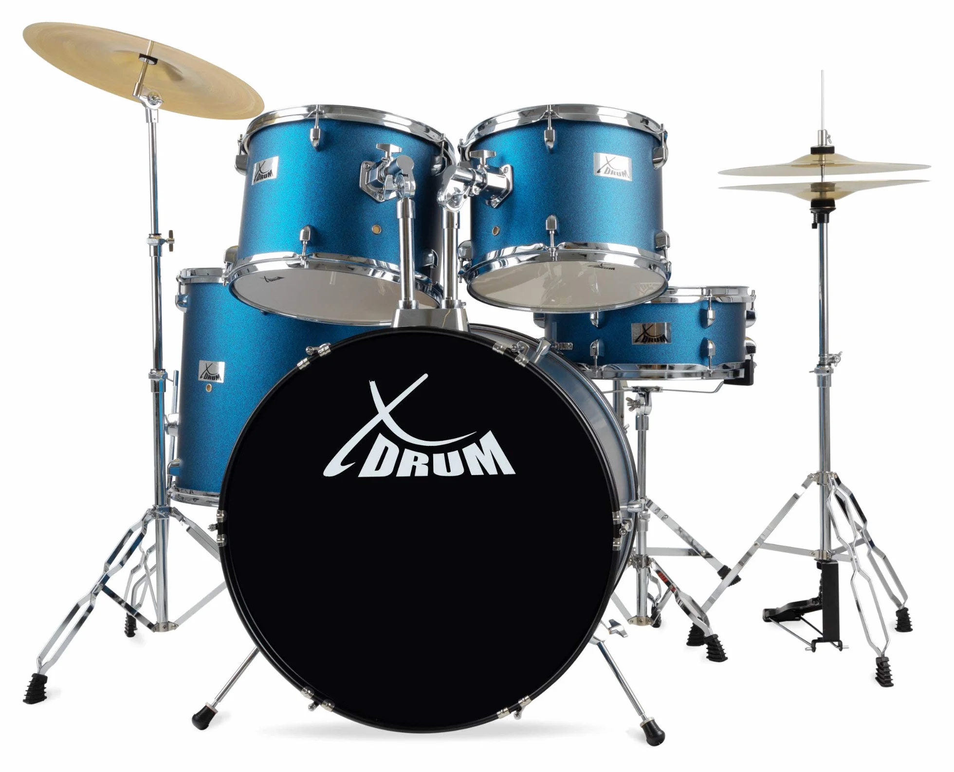 XDrum Semi 22" Standard Batería Satin Blue Sparkle - 22" BD, 12" TT, 13" TT, 16" FT, 14" SD - incl. Escuela - Azul