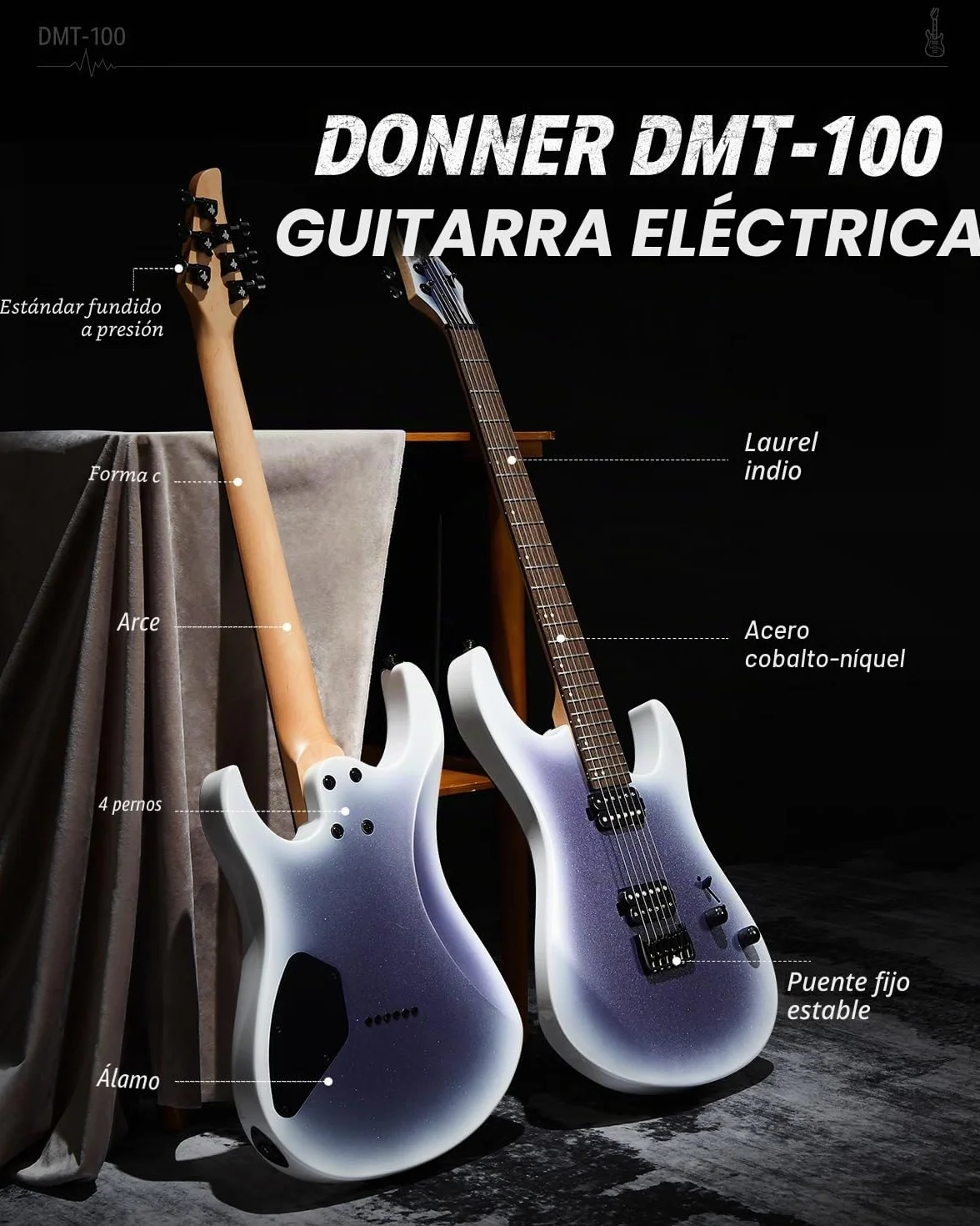Donner Solid Body Guitarra eléctrica (metal, 39 pulgadas, con pastillas H-H, cuerdas, correa, cable, amortiguador de cuerdas para los amantes de la música rock, DMT-100 (Violeta Degradado)