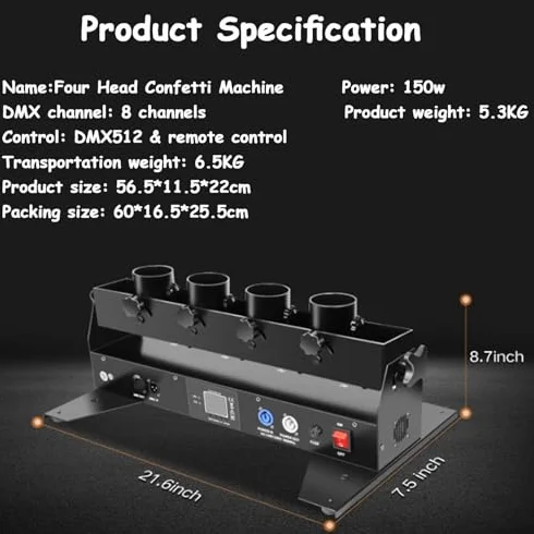 Genérico Máquina de Confeti Profesional, tric Confetti Launcher, Digital Confetti Cannon with DMX Control and Remote Control, Confetti Shooter for DJs, Parties, Nightclubs, Weddings, and Stages