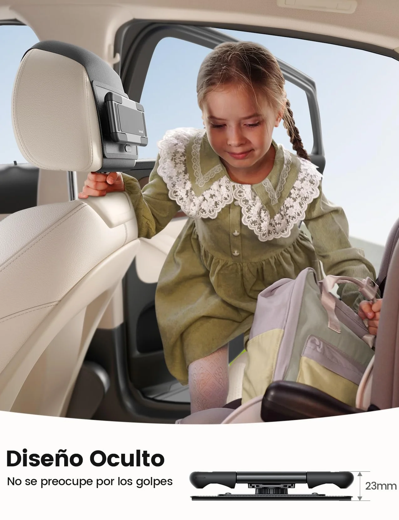 Lamicall Soporte Tablet Reposacabezas Coche Clip Silicona Ancho Plegable 360° Rotación Tira Mágica Elástica para iPad Switch 6,1-13"