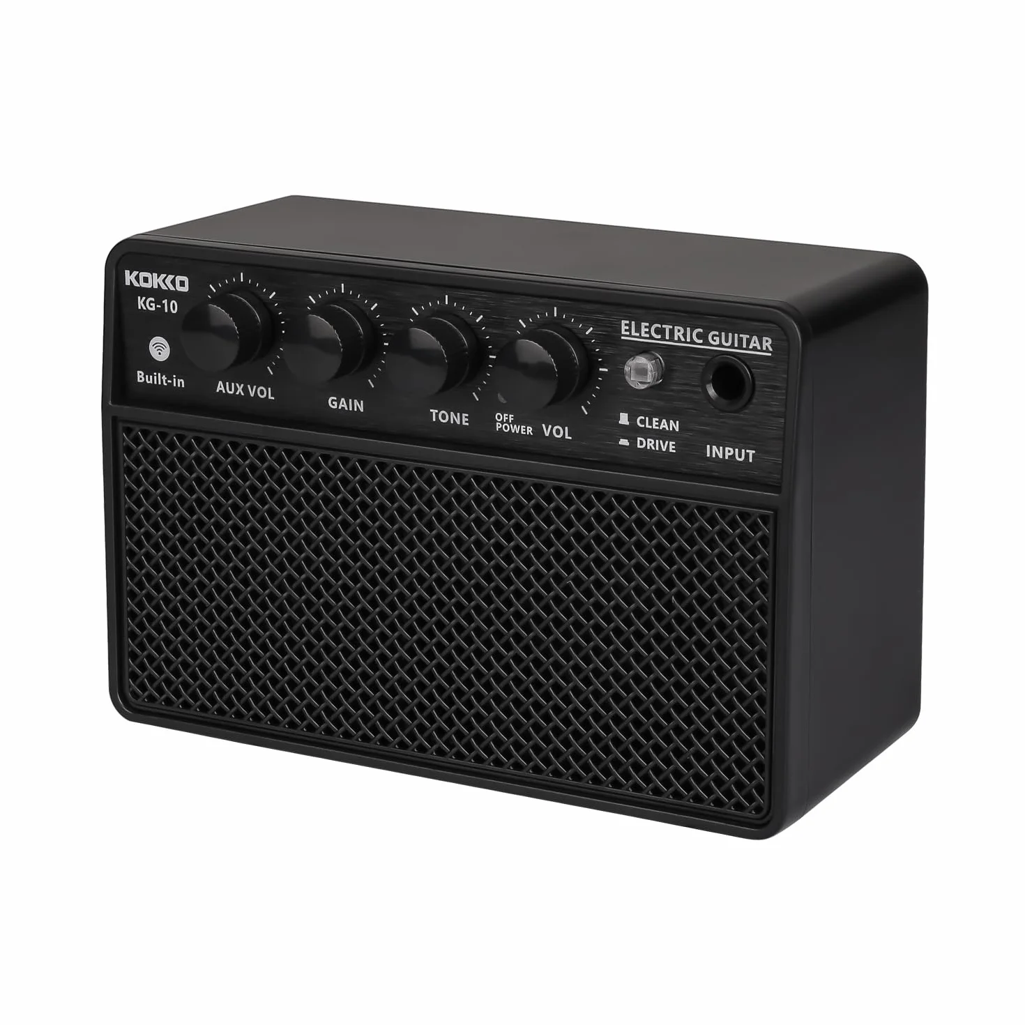 Kokko KG10 – Amplificador compacto de 10 vatios para práctica con sonido limpio y saturado, entrada AUX, salida de auriculares, negro