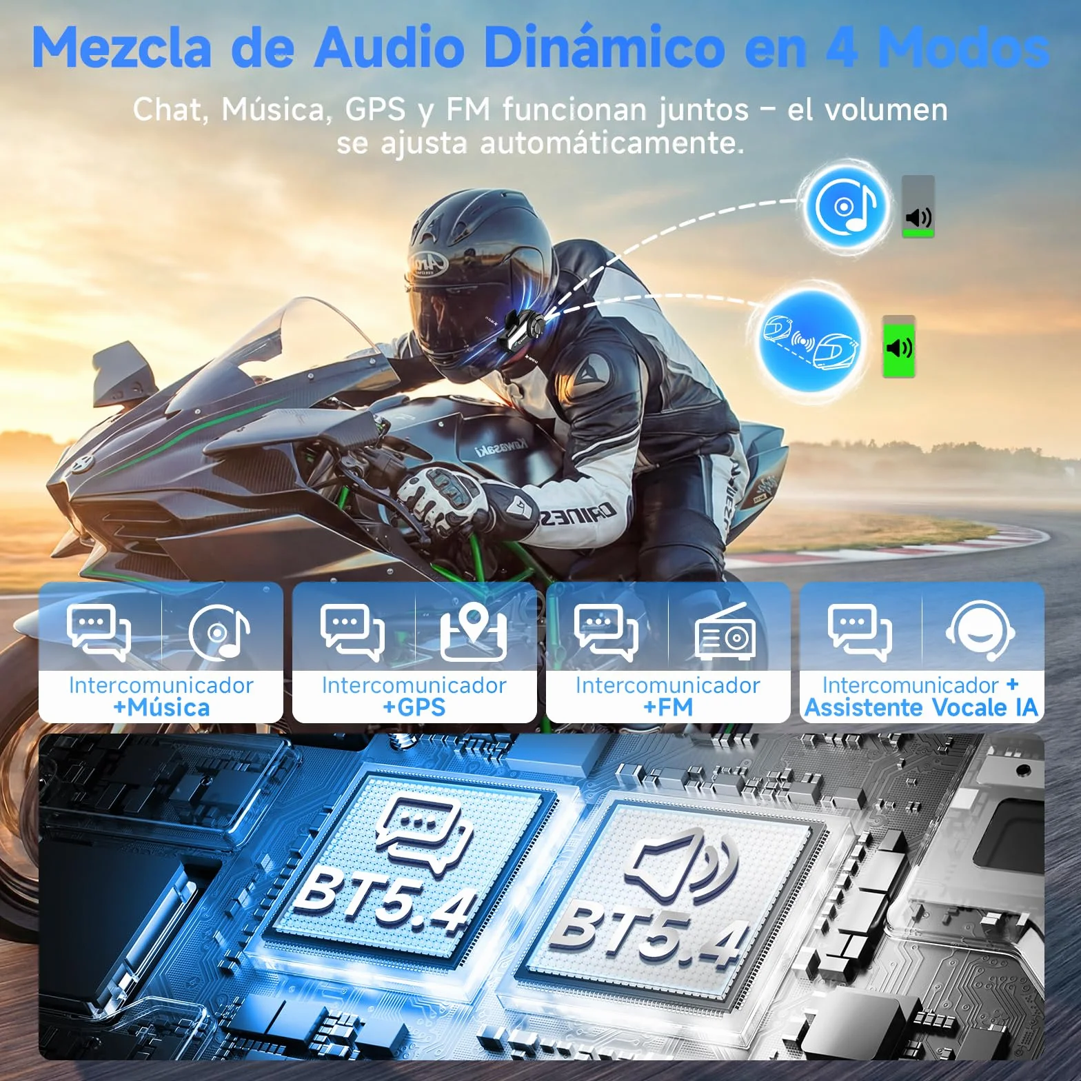 Moman H2S Intercomunicador Casco Moto 2 Vías 1000M AI Reducción de Ruido Auriculares HiFi Compartir Música (2 Pieza)