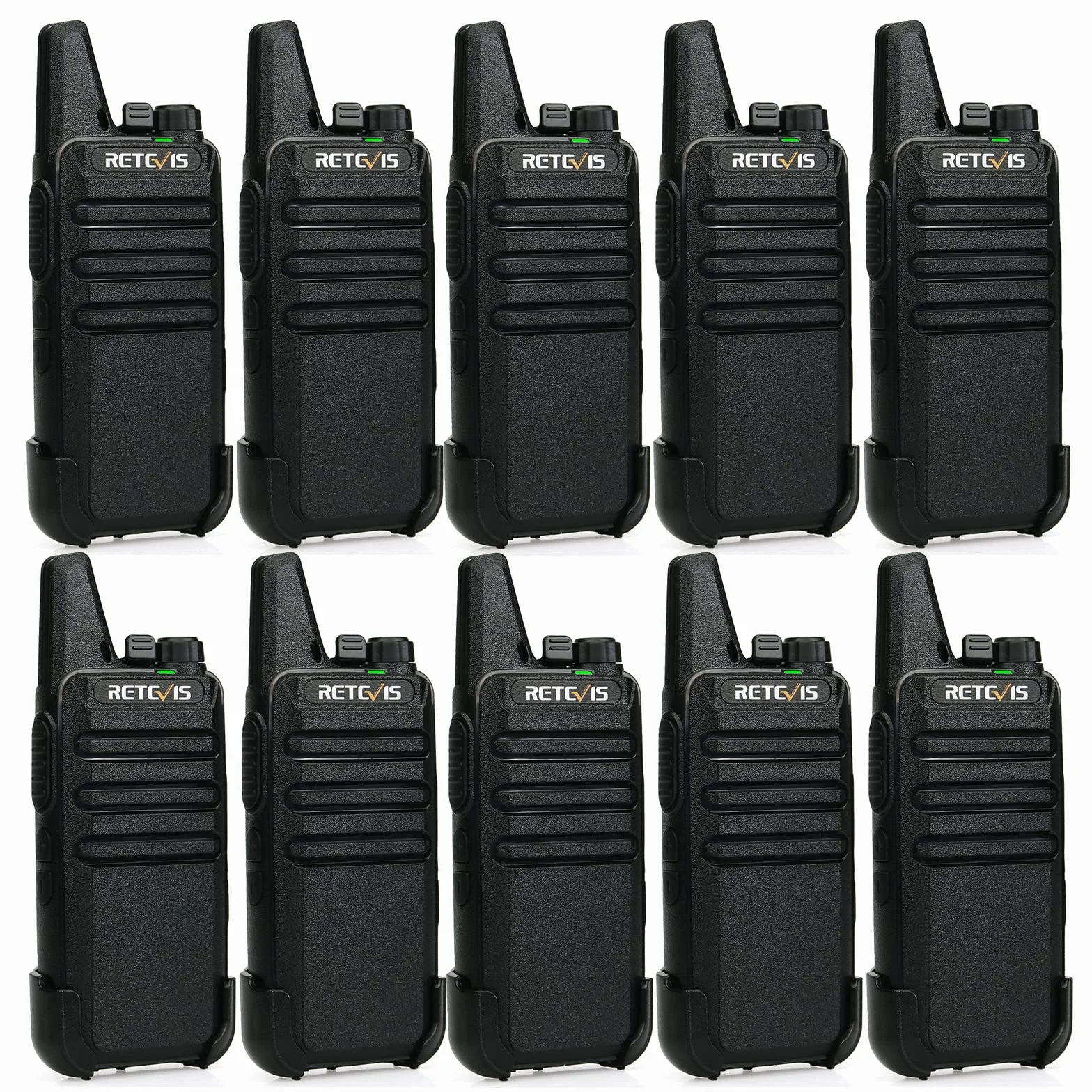 Retevis RT622 Walkie Talkie Profesional, PMR446 Mini Walkie Talkies Recargable, Squelch VOX, Alarma de Emergencia, Portátil Walkie Talkie Largo Alcance para Restaurante (Negro, 10 Piezas)
