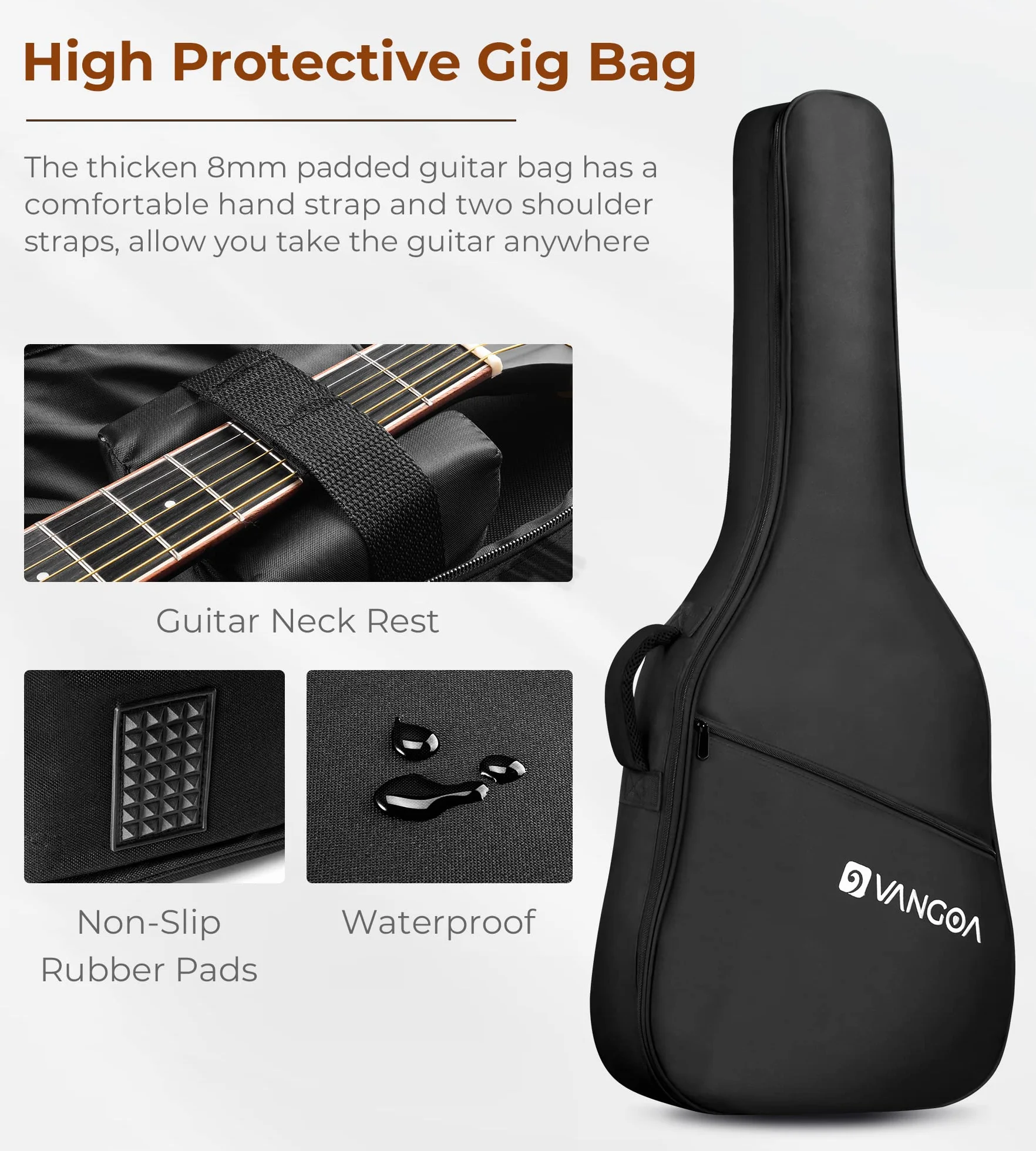 Vangoa Guitarra electroacústica 4/4, tamaño completo de 41 pulgadas con ecualizador de 4 bandas, kits para principiantes, juego de iniciación zurdo negro