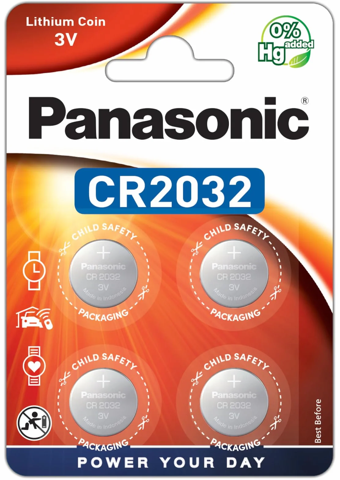 Panasonic CR2032 Batería de Litio de botón 3 V Pack de 4