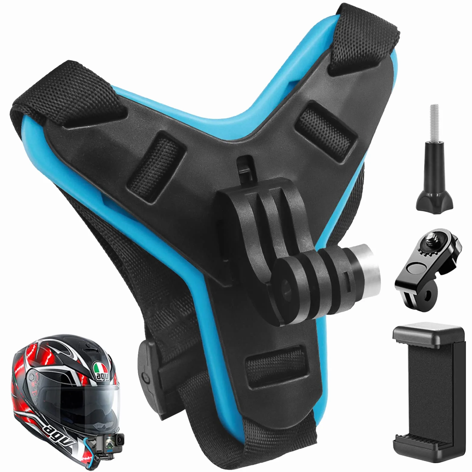 Soporte para Casco de Motocicleta, Soporte de Correa para Casco de Motocicleta, Ajustable, Soporte Camara Casco Moto Compatible con GoPro y la Mayoría de Cámaras de Acción