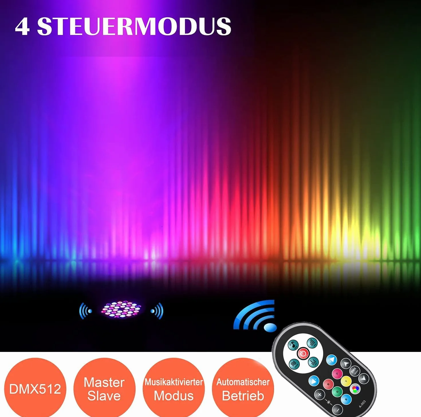SEBRUANC 4PCS Foco Par LED RGB con PVC Bolsa, 72W Luces Escenario LED con Control Remoto y Activación de Sonido, Luces DJ Luz Discoteca para Fiestas Bares Boda Halloween Navidad