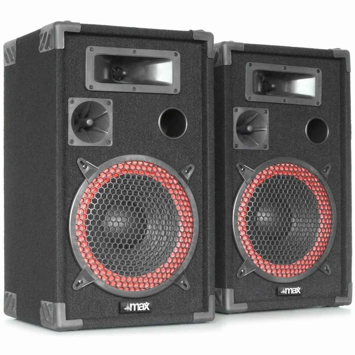 MAX XEN-3508 - Altavoces pasivos PA 500W de 3 vías con woofer 8", Trompeta de Alta dispersión, Carcasa de Madera y Asas, Ideal para DJs Principiantes y Sonido doméstico o portátil