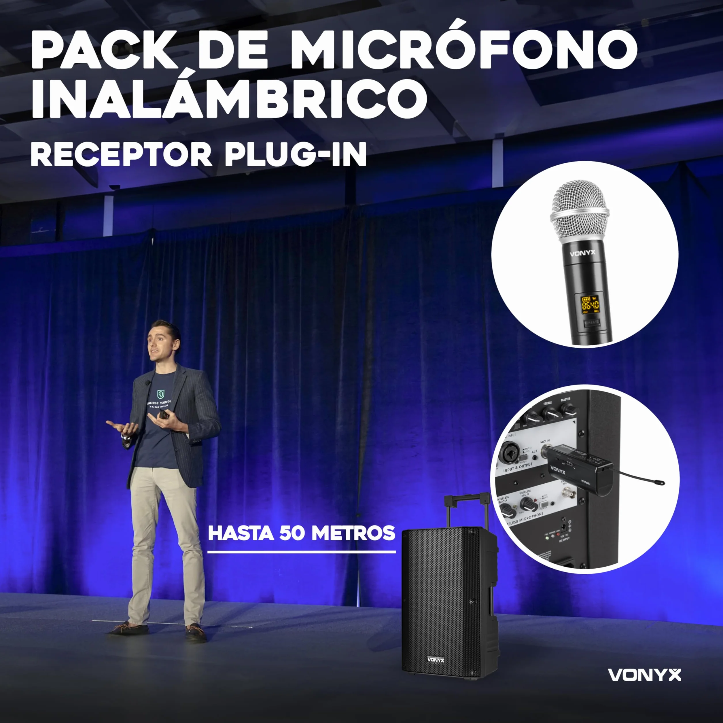 Vonyx VPS152A + WM552 – Altavoz portatil bluetooth potente 1000W con 2 altavoces 15", USB, trípodes y 2 microfonos inalambricos, equipo de sonido profesional para eventos DJ y karaoke, color negro