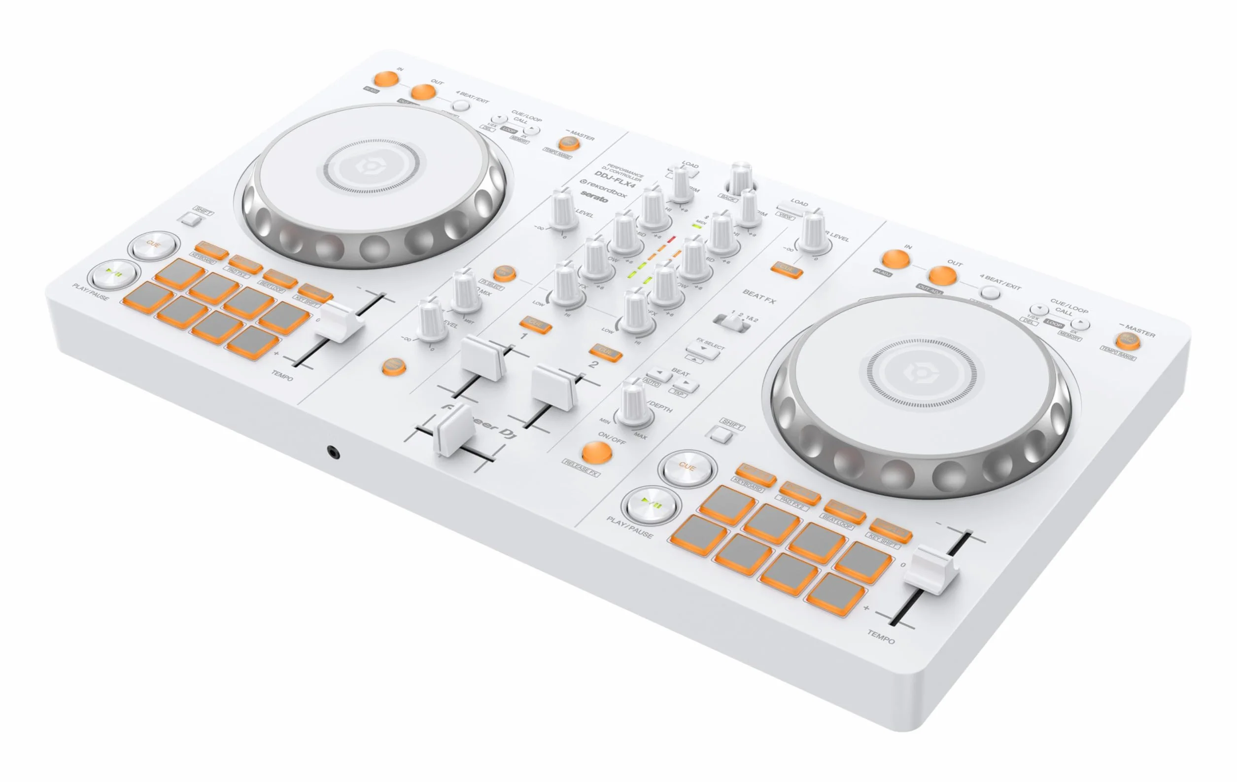 Pioneer DJ DDJ-FLX4 - Rekordbox de 2 cubiertas y controlador Serato DJ - Blanco, edición limitada