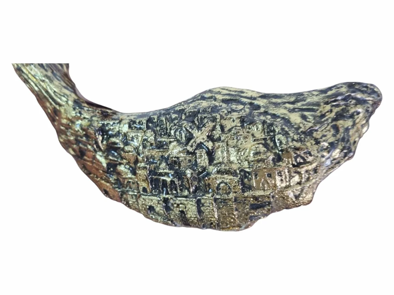 Shofar Jerusalén Old City - Cuerno de carnero shofar chapado en oro + soporte gratis