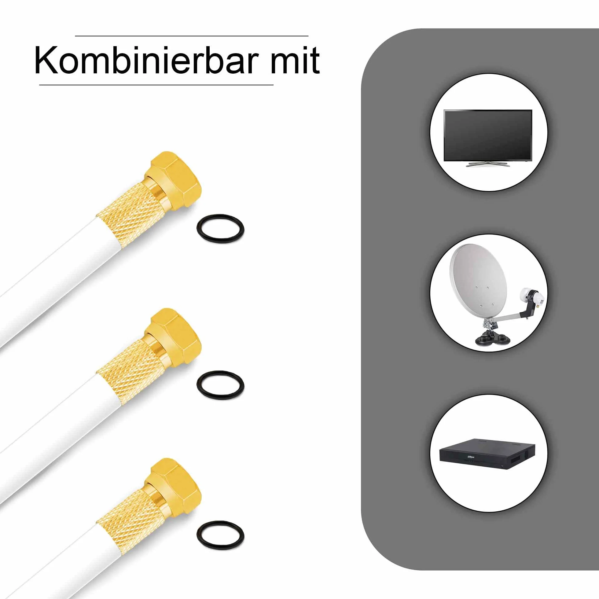 Cable coaxial 50m blindaje aluminio cuádruple 135dB DVB-S/S2 DVB-C DVB-T conectores F