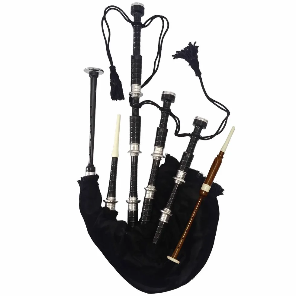 Escocés gaita palisandro acabado plata Plain Mounts negro Highland gaita de tamaño completo con accesorios