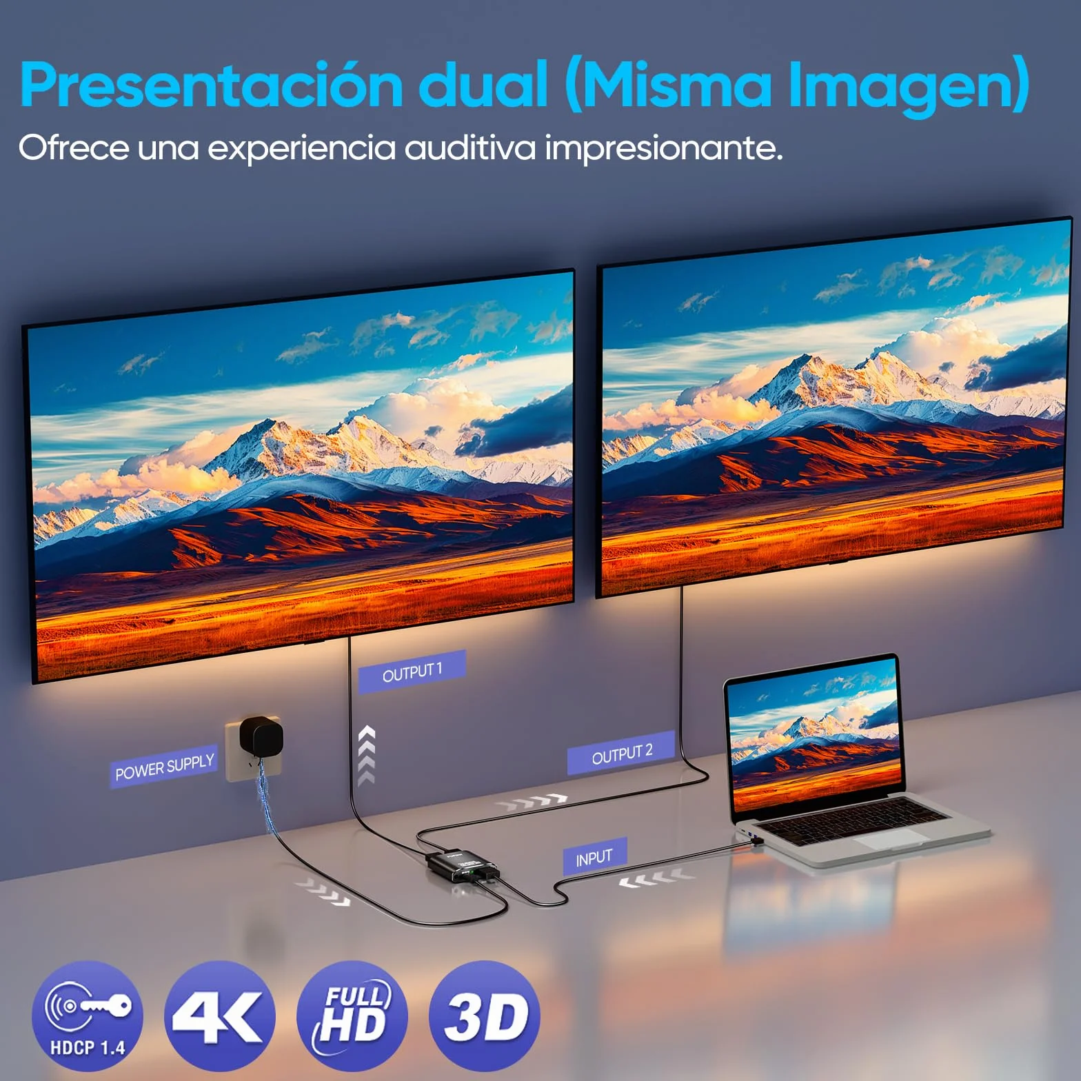 HDMI Splitter 4K Aluminio 60Hz 3D 1080P Divisor para HDTV PS3 PS4 Xbox STB