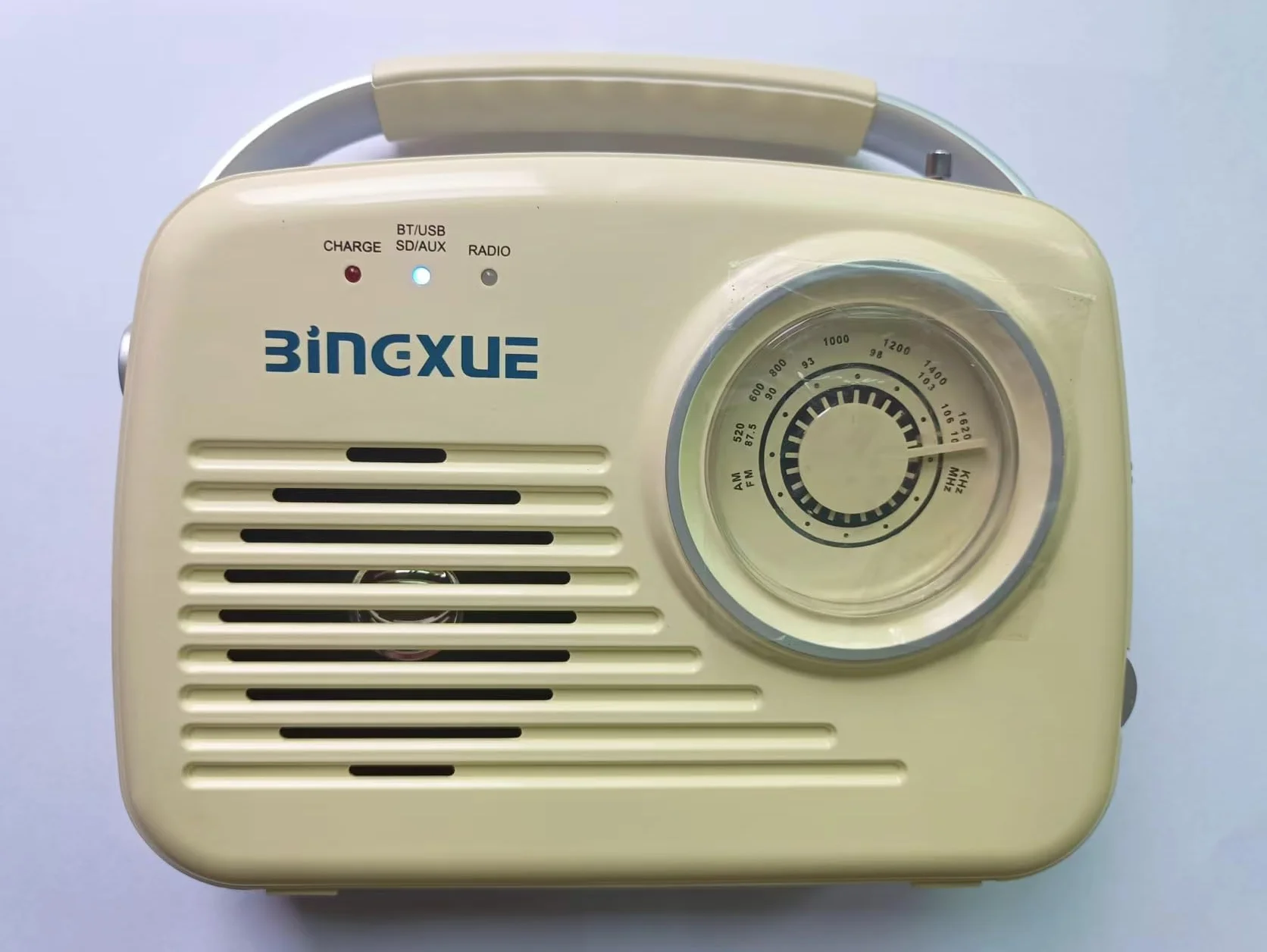 Radio Retro Am FM, Pequeñas Radios Portátiles con Bluetooth, Funcionan con Pilas C*4 O Enchufadas a La Pared, Soportan Tarjeta SD/USB/Entrada AUX/Salida de Auriculares para Casa/Exterior（Beige）