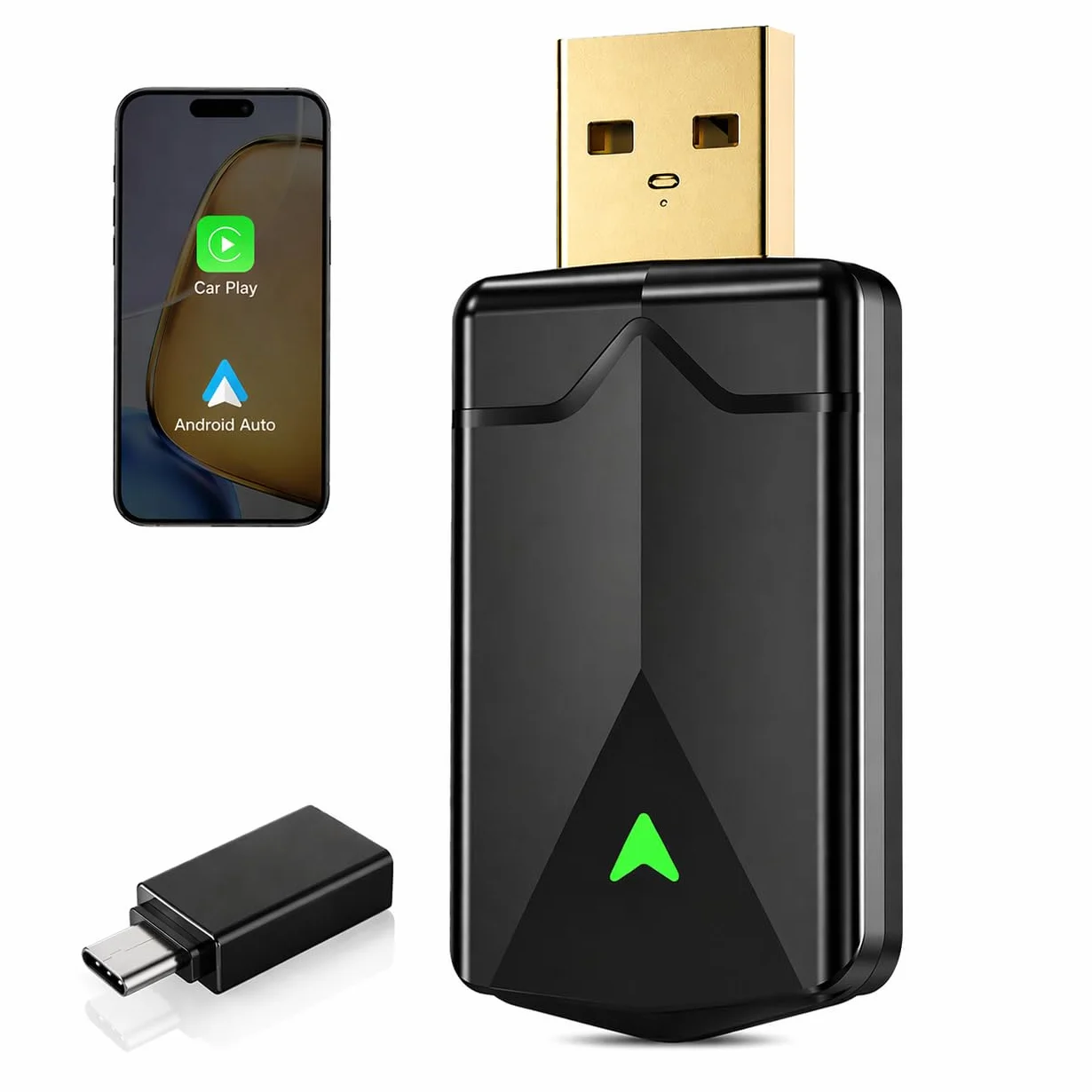 Adaptador CarPlay Inalámbrico, Android Auto Inalámbrico Wi-Fi 5,8GHz Plug & Play, iOS 10+ Android 10+, Conexión Rápida para Coches 2016+