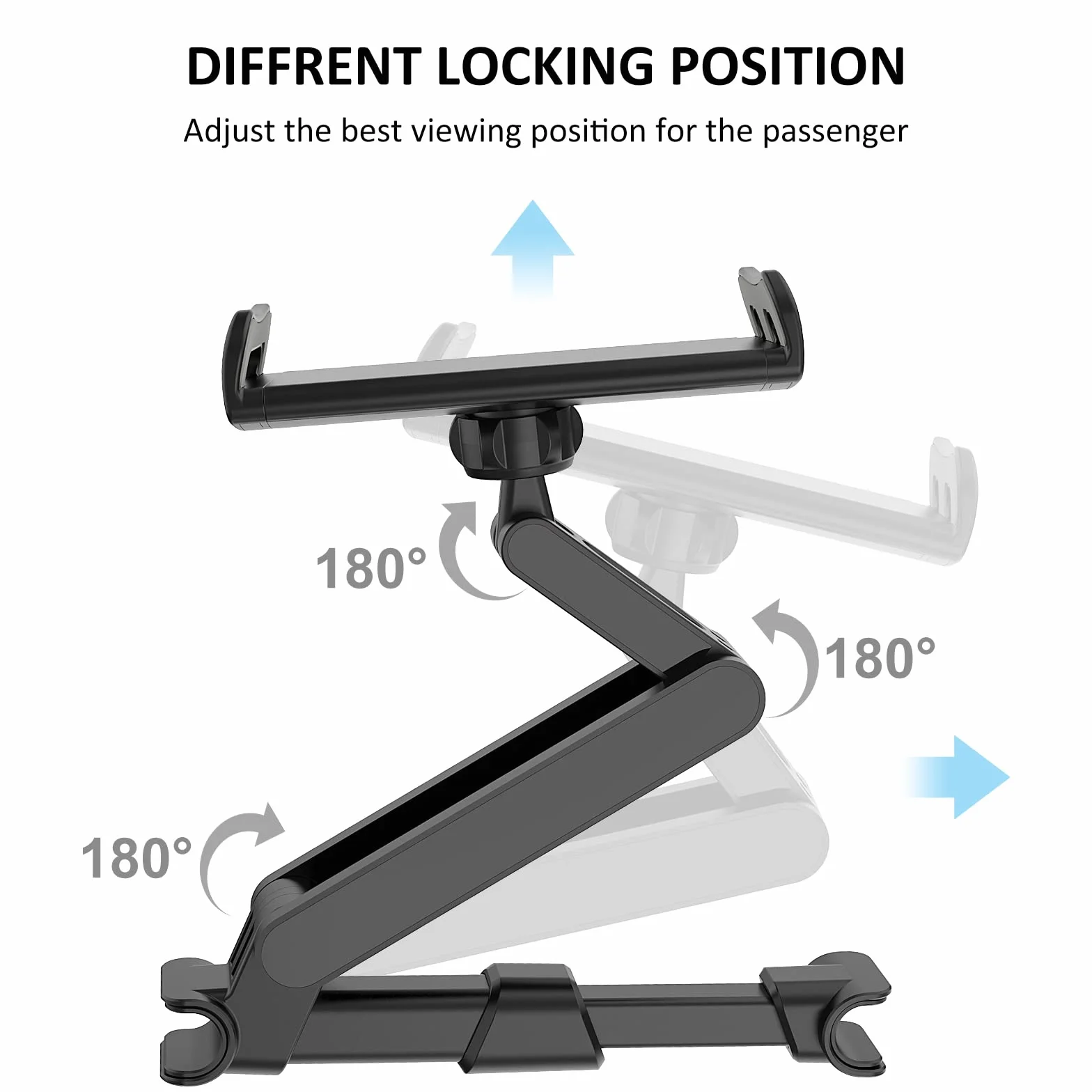 Soporte para reposacabezas de Coche Giratorio 360°, Soporte de Asiento Trasero Ajustable para Tablet y teléfono móvil, iPad Air Mini(Negro)