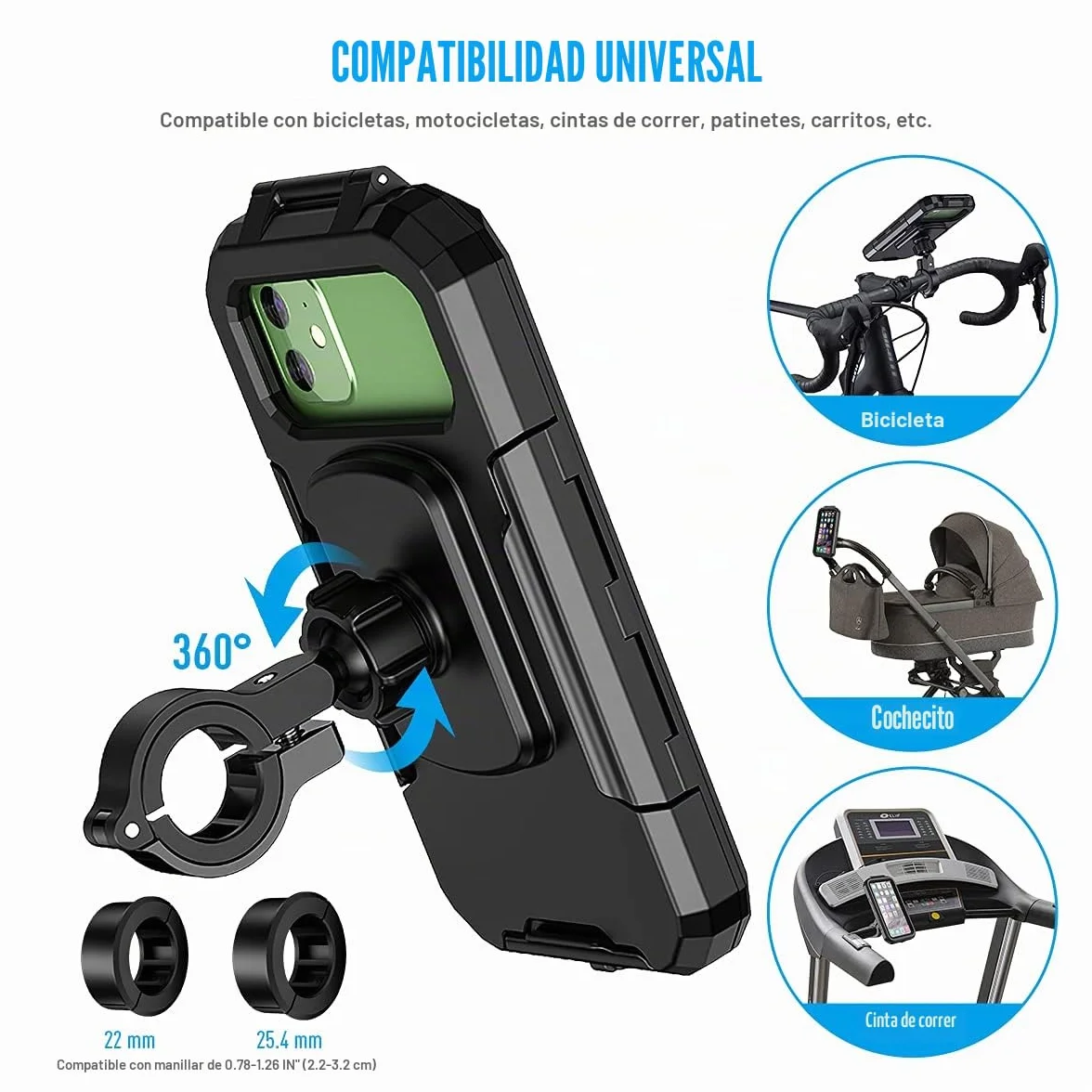Soporte Móvil Bicicleta Impermeable 360° Anti Vibración para Smartphone 5.5-6.8"