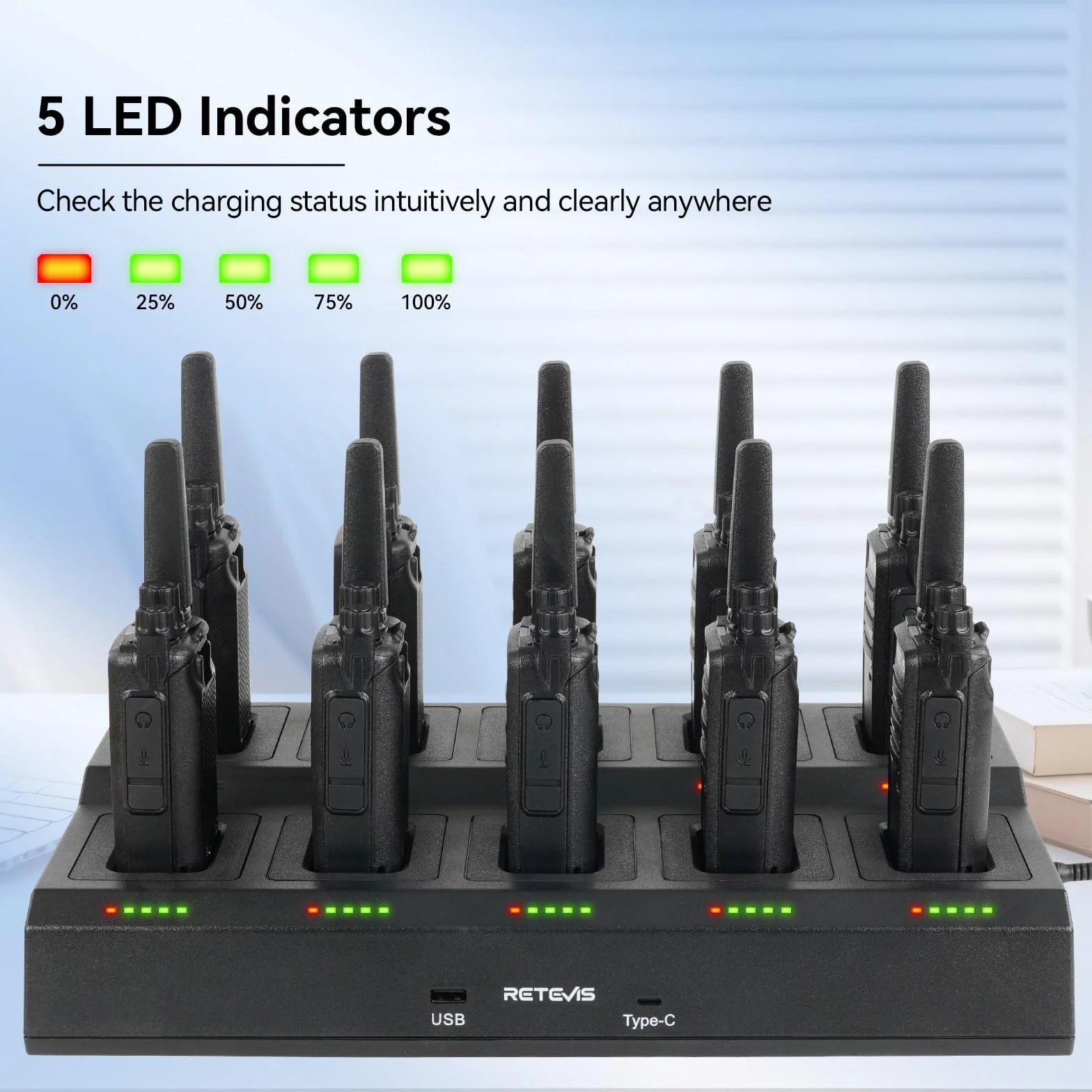 Retevis RT668 Walkie Talkies con Cargador de 10 Vías, PMR446 Radio Bidireccional Profesional, Adaptador Reemplazable, Resistente walkie pmr Recargable para Proveedor, Fabricante(Negro, 10 Piezas)