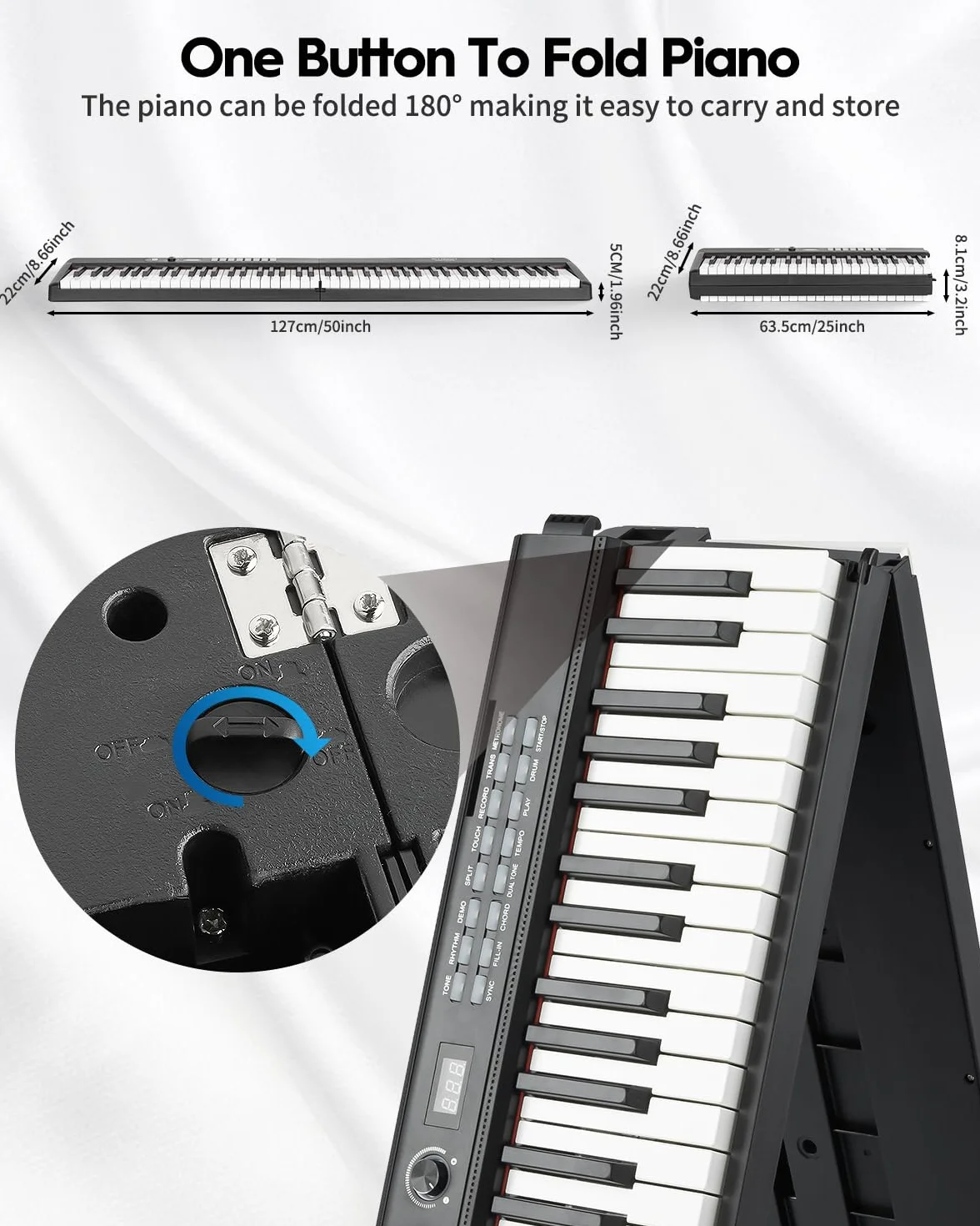STRICH Piano digital plegable de 88 teclas, teclado eléctrico de tamaño completo con teclas sensibles semipesadas, juego de piano eléctrico portátil para principiantes, paquete con pedal de