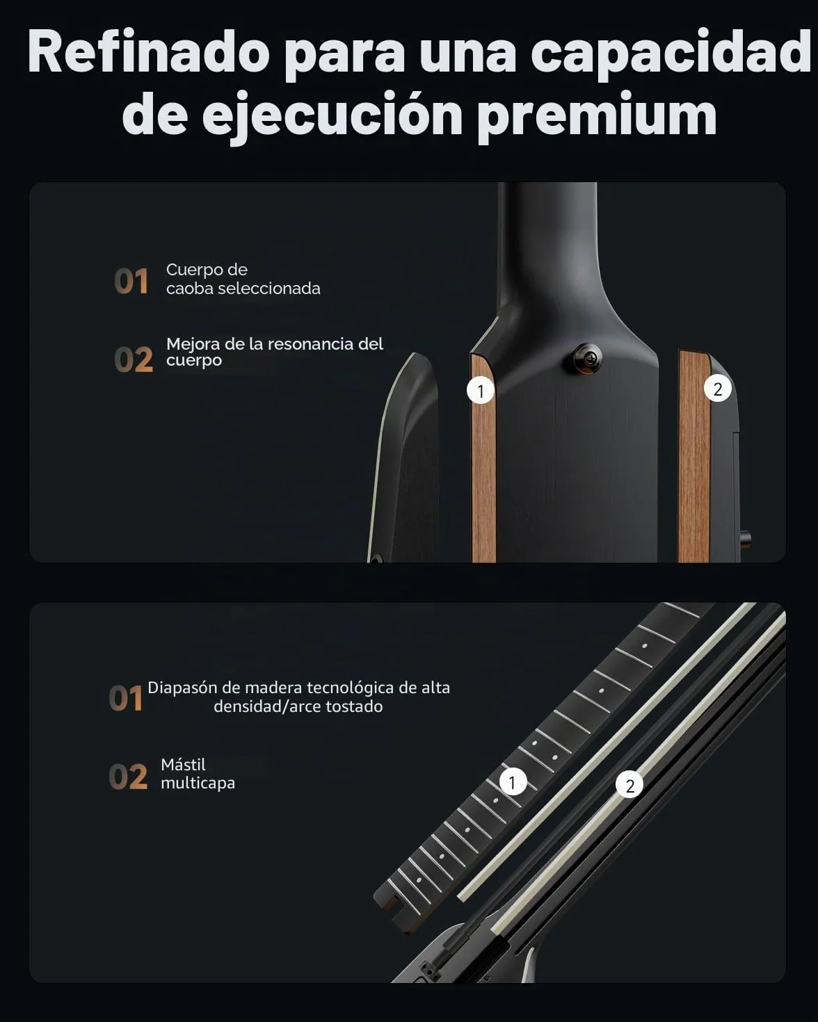 Donner HUSH X PRO Kit de guitarra eléctrica – Guitarra de viaje inteligente con docenas de combinaciones preestablecidas, 7 opciones de simulación de tono, Negro