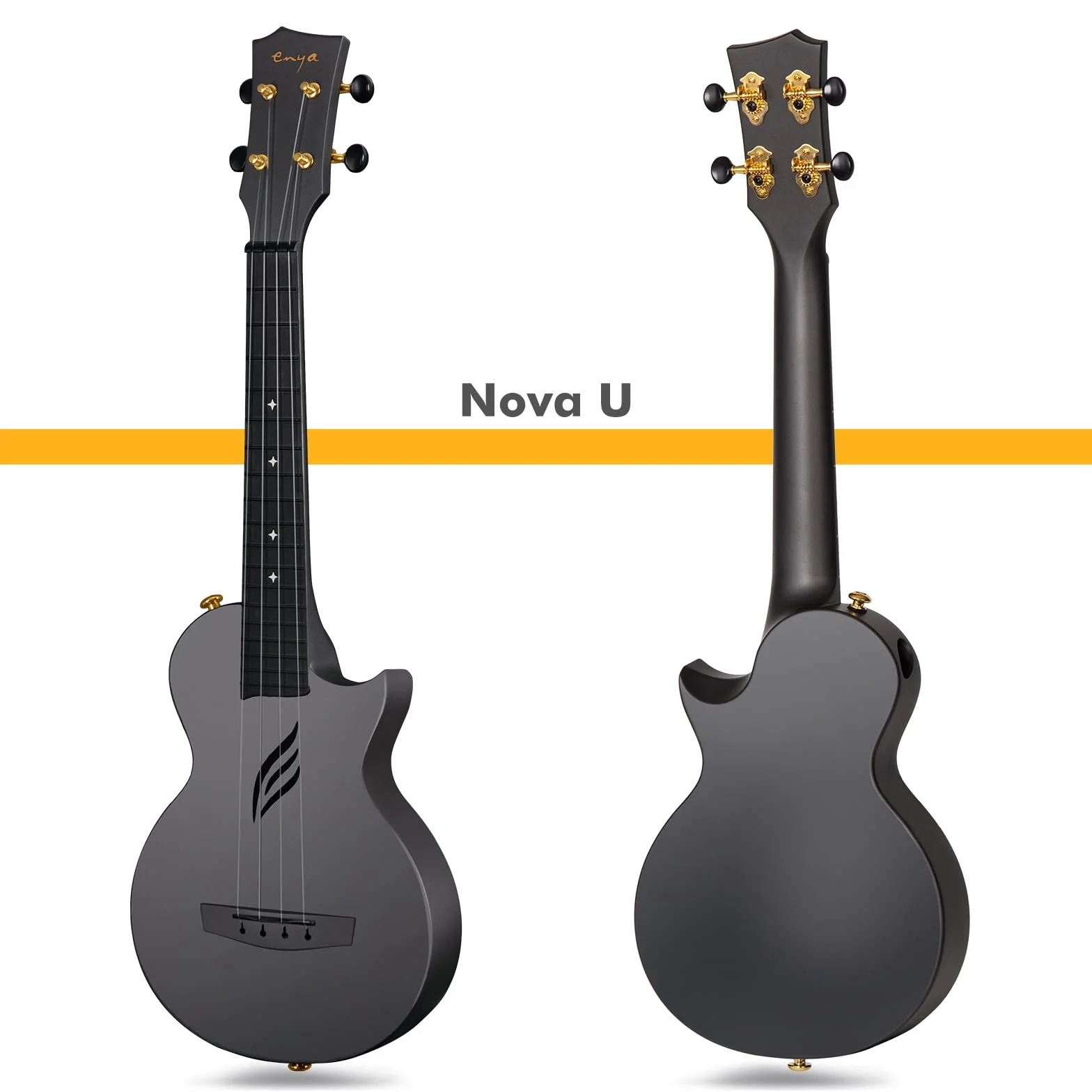 Enya Nova U Ukulele de 23 Pulgadas de Fibra de Carbono para Viaje - Kit para Principiantes (Incluye Lecciones, Funda, Correa, Cejilla y Cuerdas) -Negro