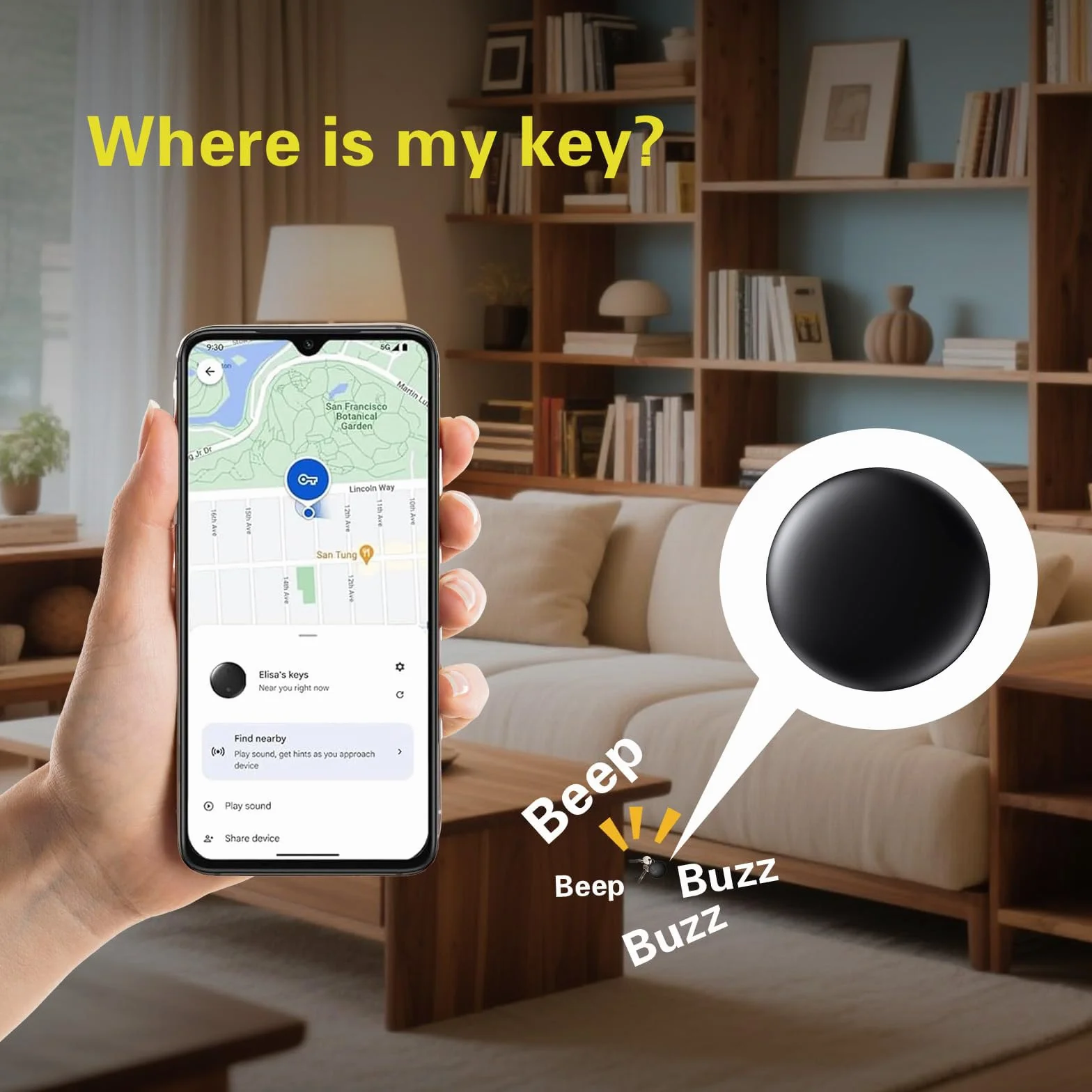 GPS Tracker Magnético Oculto para Coches sin Cuota Mensual, no SIM, Seguimiento en Tiempo Real, Compatible con Google Find My (Negra)