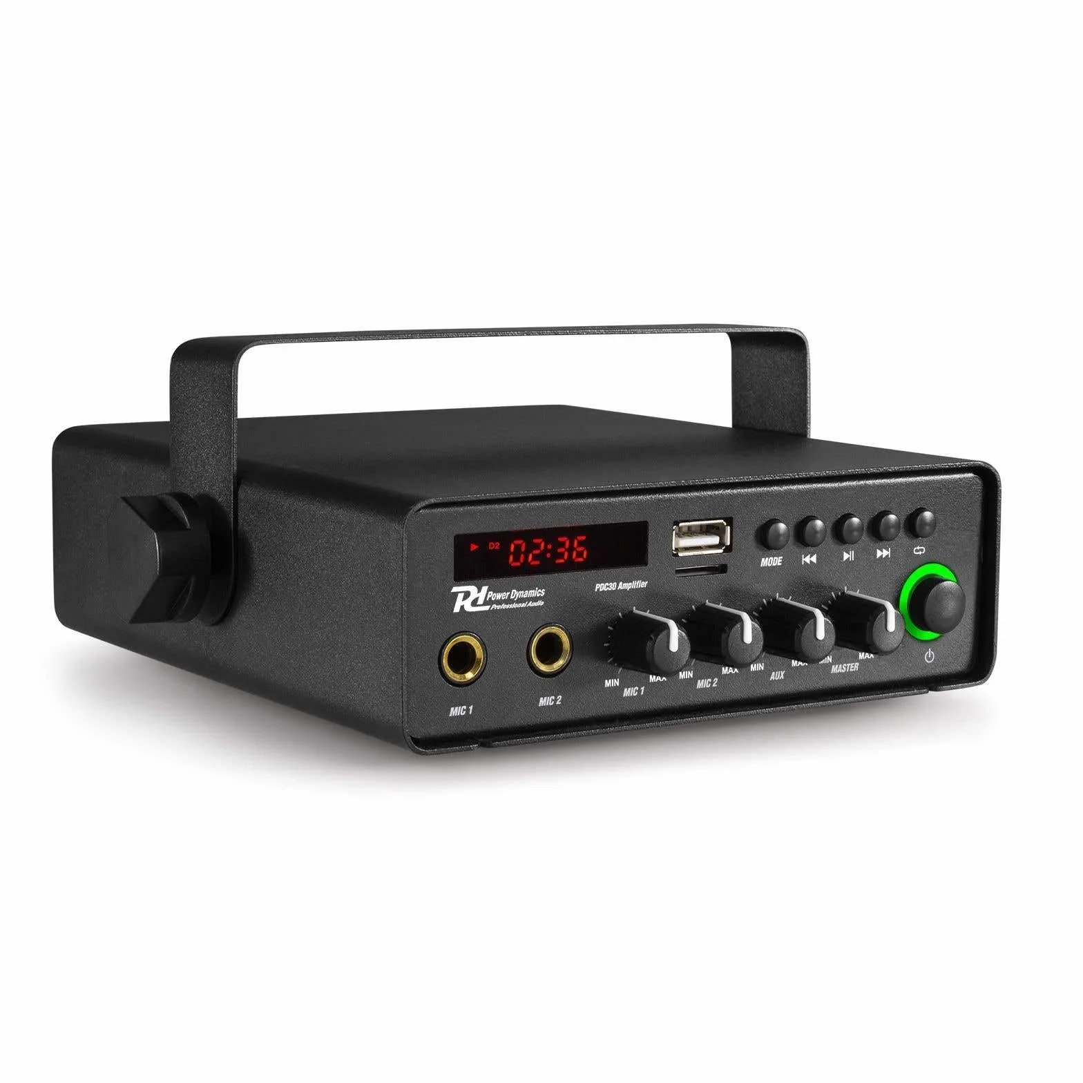 Power Dynamics - Sistema de Megafonía para Coche PDC30 de 30W, Altavoces Bocina CH300, Amplificador con Bluetooth, USB y SD, Micrófono Incluido, 12V y 230V, Resistente al Agua, IPX6