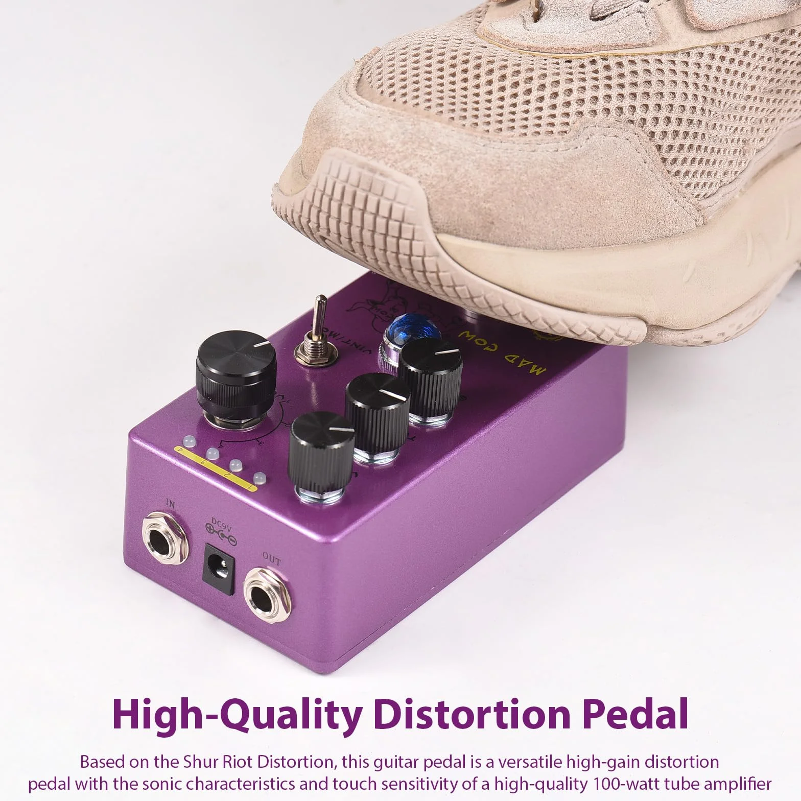 Mad Cow Pedal de Efectos de distorsión de Guitarra GAIN/VOL/TONE/VINT/MOD/4-Mode Knob DC 9V 6.35mm Interfaz de Entrada/Salida Efector de distorsión de Guitarra eléctrica con True Bypass
