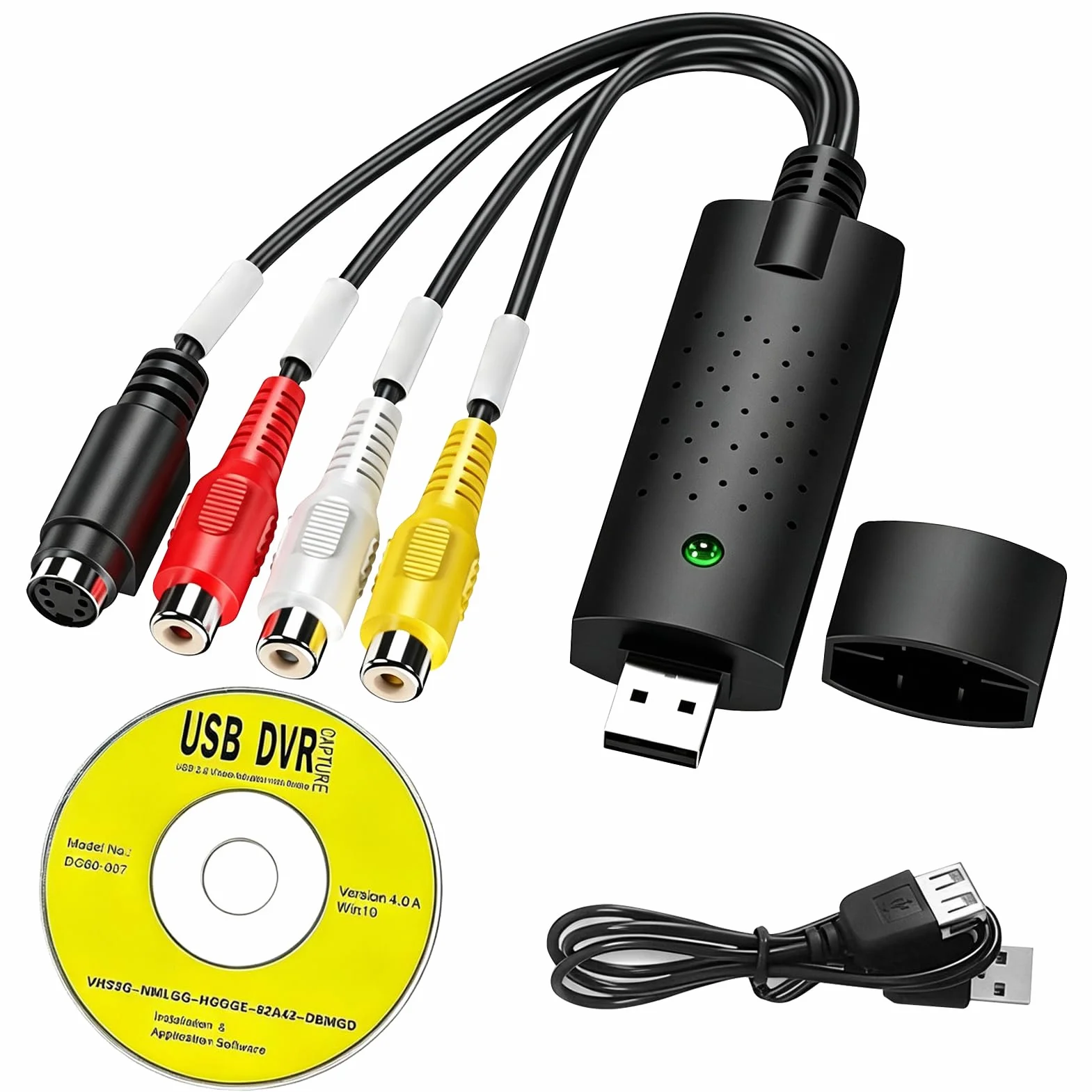 Convertidor VHS a Digital RCA Capturadora de Video y Audio USB Convertidor para VHS VCR TV DVD Analog zu Digital Video Konverter para Windows 11 10 8 7 Mac XP Vista Negro