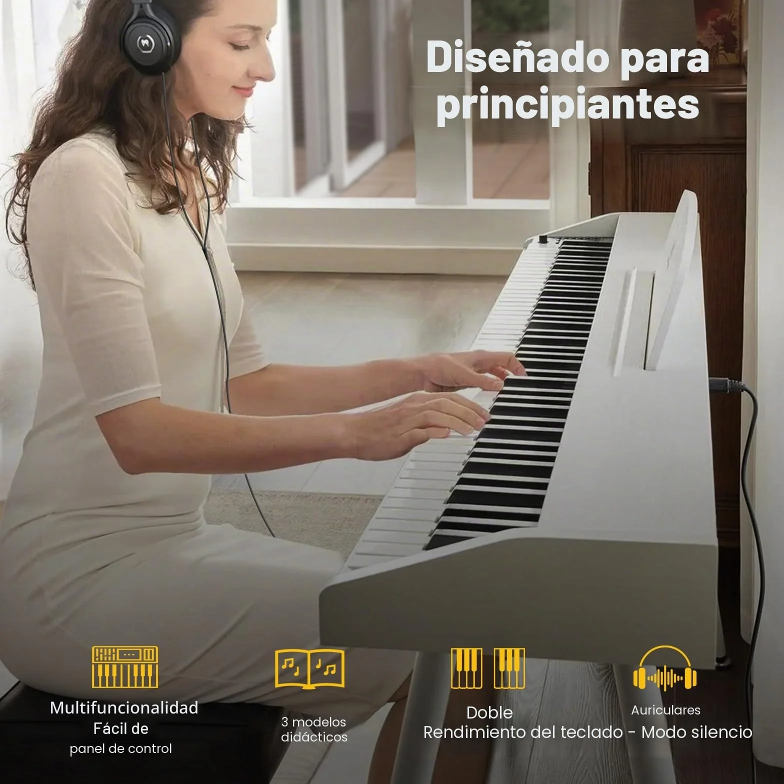 MUSTAR Piano digital de 88 teclas para principiantes, tamaño completo con 3 pedales, piano electrónico portátil, piano digital doméstico con USB MIDI y soporte, color blanco