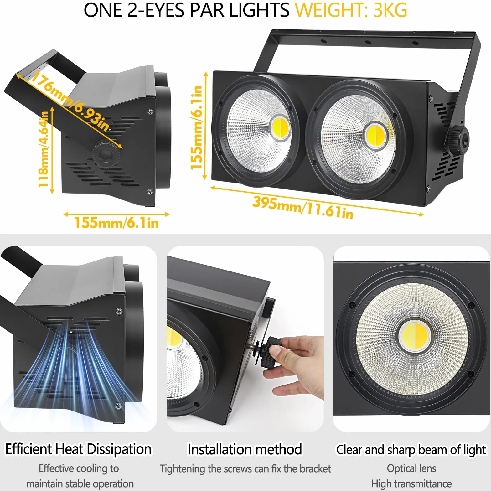 Luces PAR LED Cegadora de 200 W para escenario, 2 luces LED blanco frío y cálido, control DMX, estroboscópico COB con activación por sonido para teatros, iglesias y eventos de DJ.