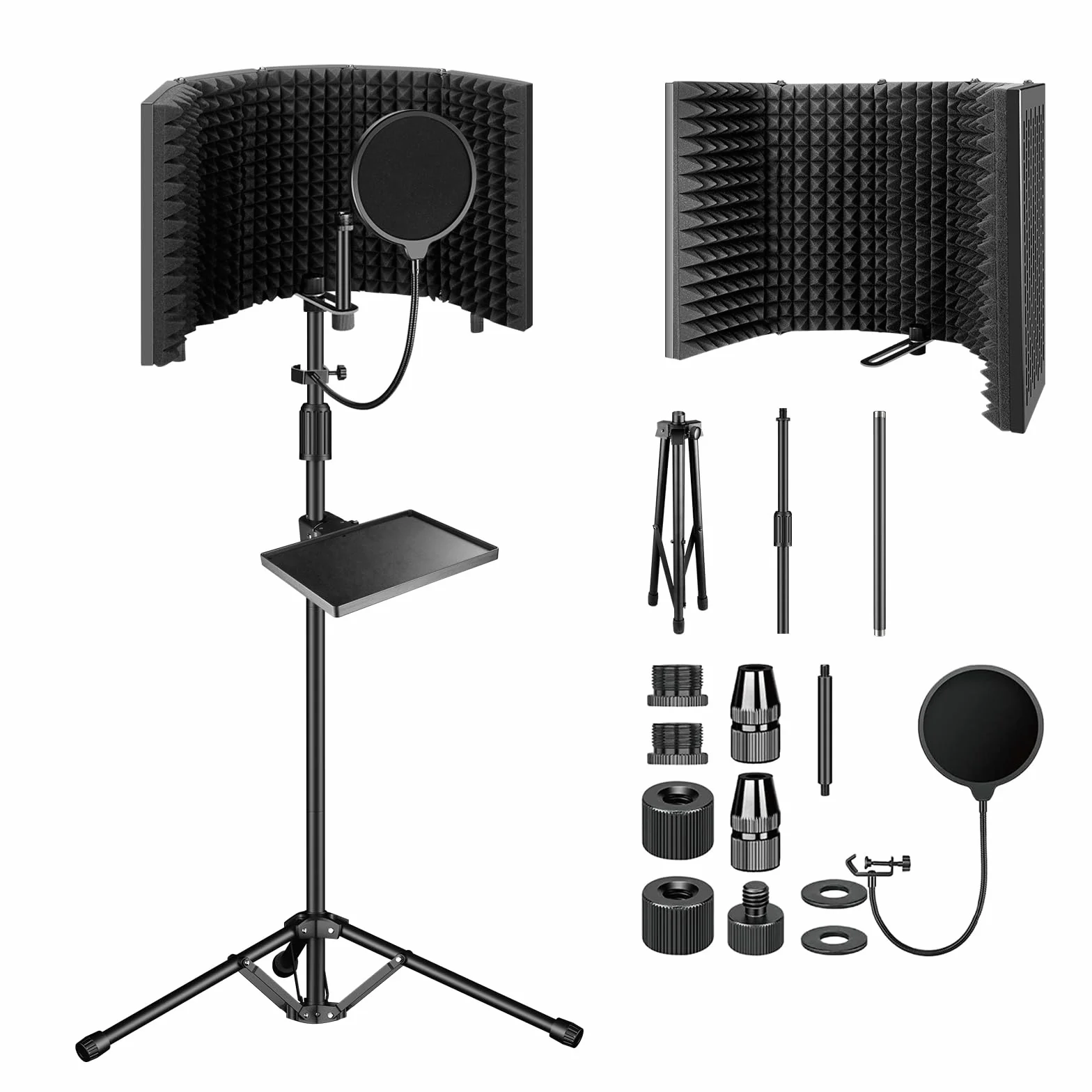 Aokeo Filtro Anti-Pop, Studio Recording Microphone Isolation Shield, Pop Filter.Absorbe y Filtra el Sonido.Adecuado para Blue Yeti y Cualquier Micrófono de Condensador (AO-505 con Soporte)