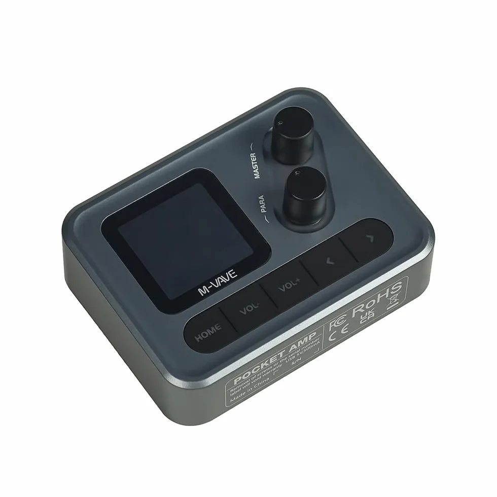 M-VAVE POCKETAMP – Simulador de amplificador multiefectos compacto para guitarra y bajo con pantalla LCD, audio USB, Bluetooth y batería recargable