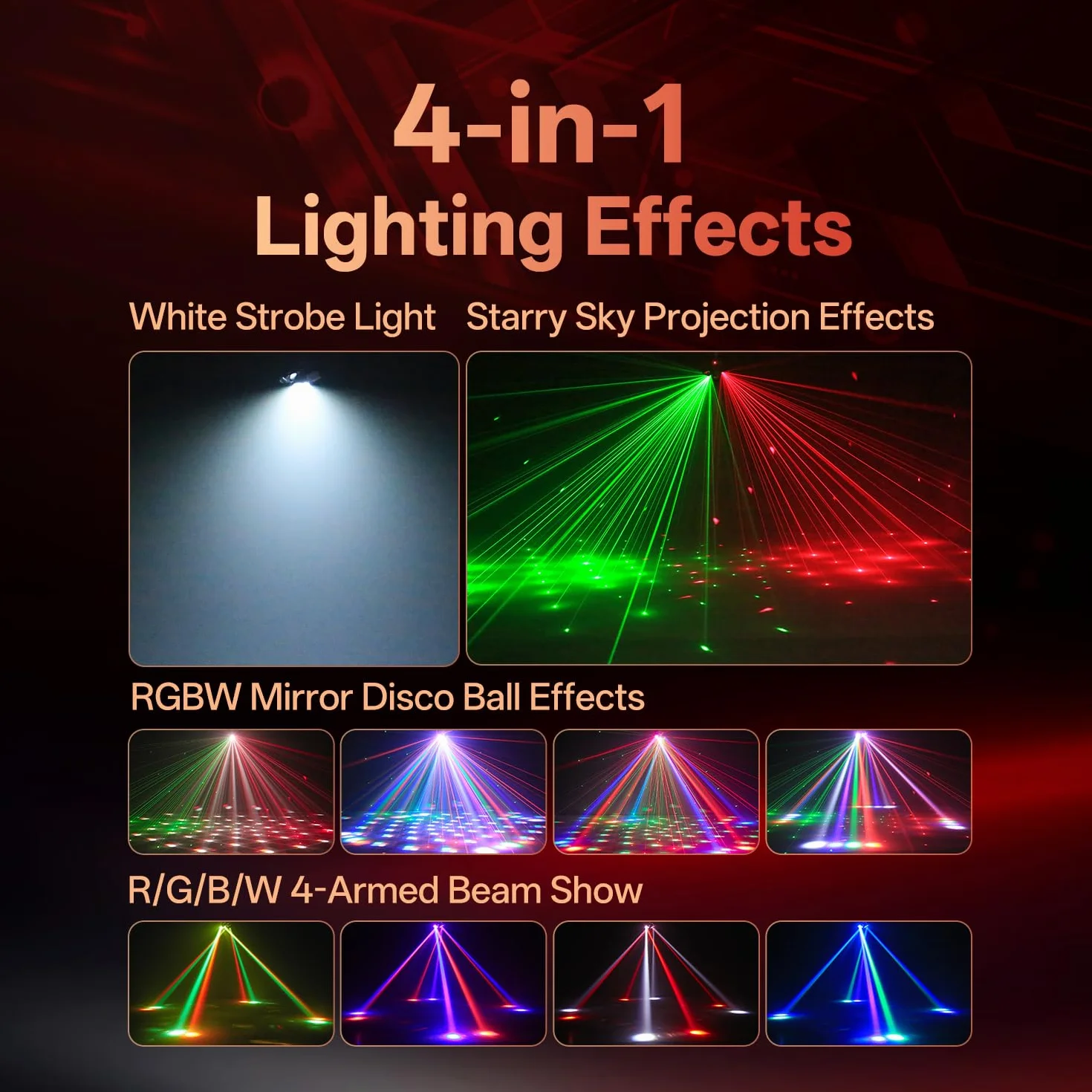 1PCS 70W Cabeza Móvil Beam Luces de Escenario con Control Remoto,Foco LED RGBW 4 Brazos con Bola,Luces Discoteca Mini Moving Head DMX512 Efecto Estroboscópico para Fiesta DJ Bar Halloween