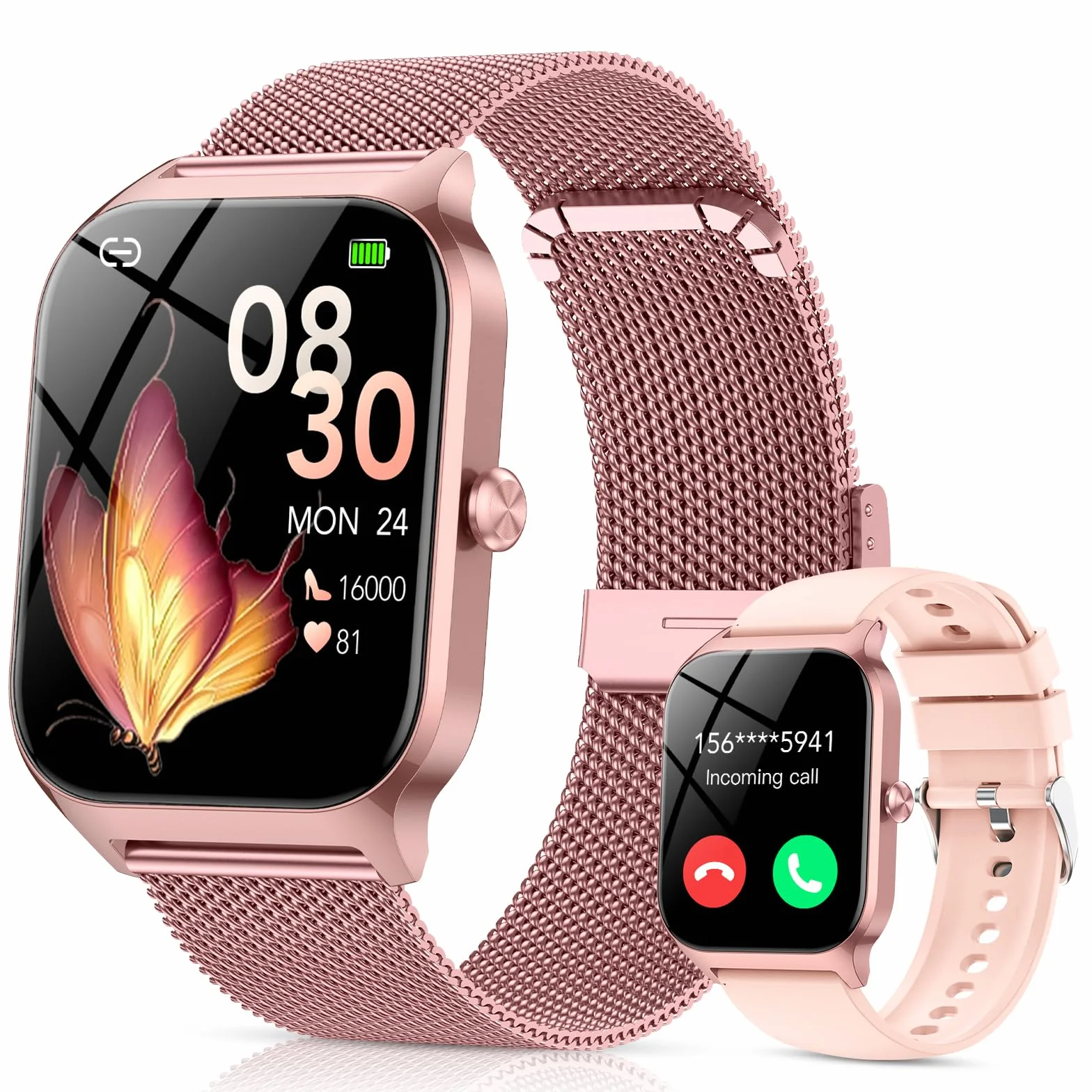 Reloj Inteligente Mujer con Llamadas Bluetooth y Asistente IA, Whatsapp Notificaciones,1.85" HD Smartwatch Mujer con SpO2/Pulsómetro/Monitor de Sueño,120+ Modos Deportes para iPhone Android,2 Correas