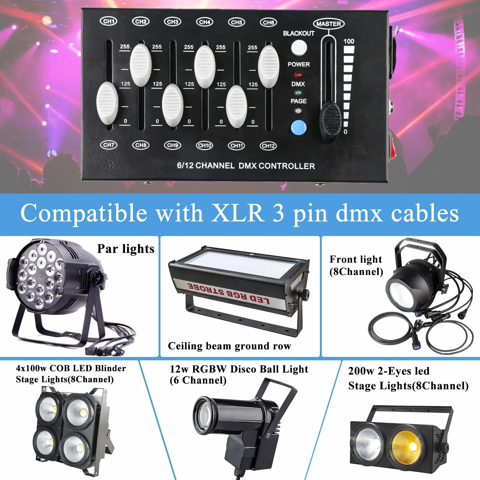 Regulador Dimmer Dmx Controller Mini Controlador Dmx 12 Canales Dmx512 Controlador para Luces de Discoteca, Mezcladores de iluminación Mesa Dmx de Luces Consola, Portable Luces Console Regulador Luz