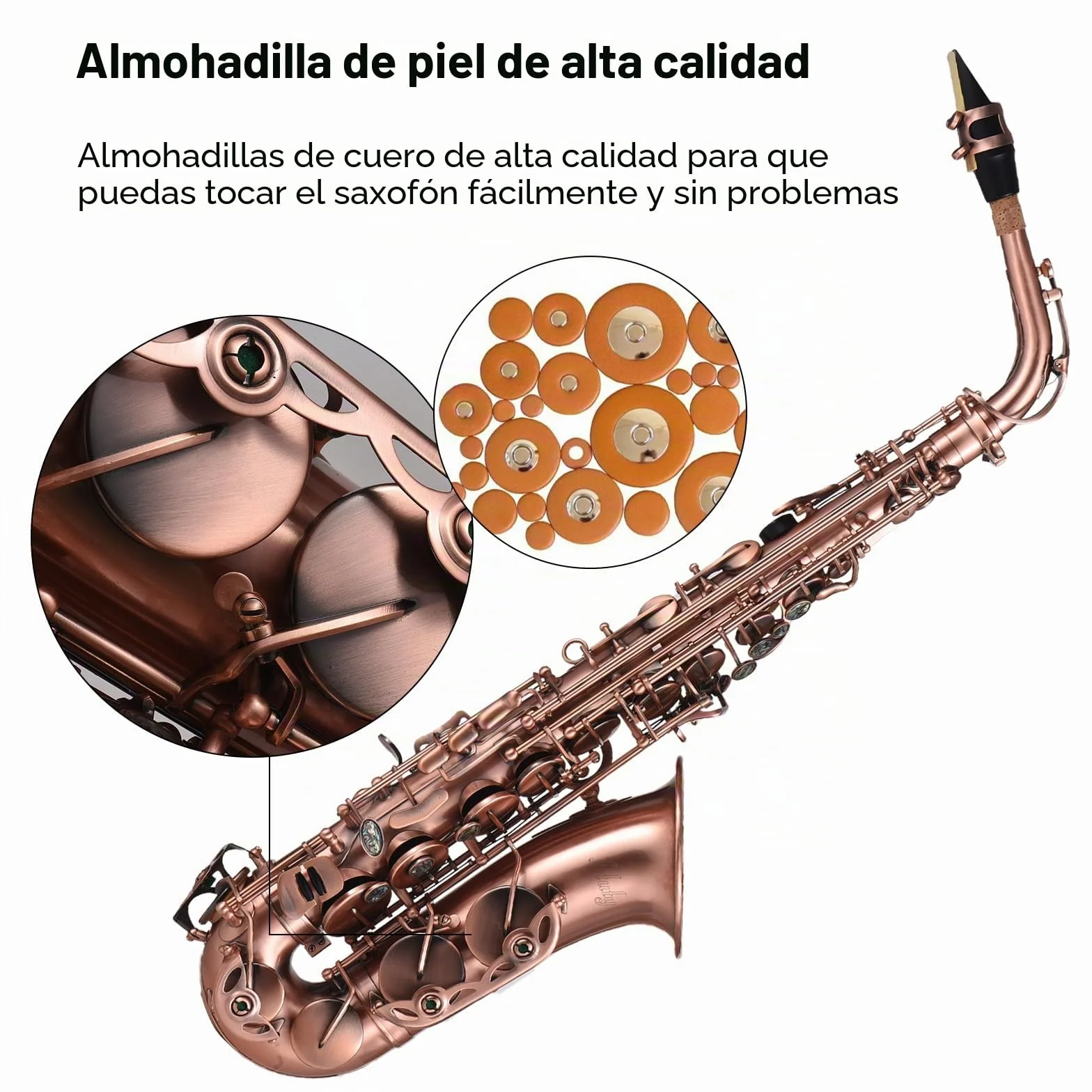 Btuty E-flat - Saxofón alto, bronce rojo, incrustaciones de teclas de abulón, almohadillas de cuero resistentes al agua, viene con funda y guantes