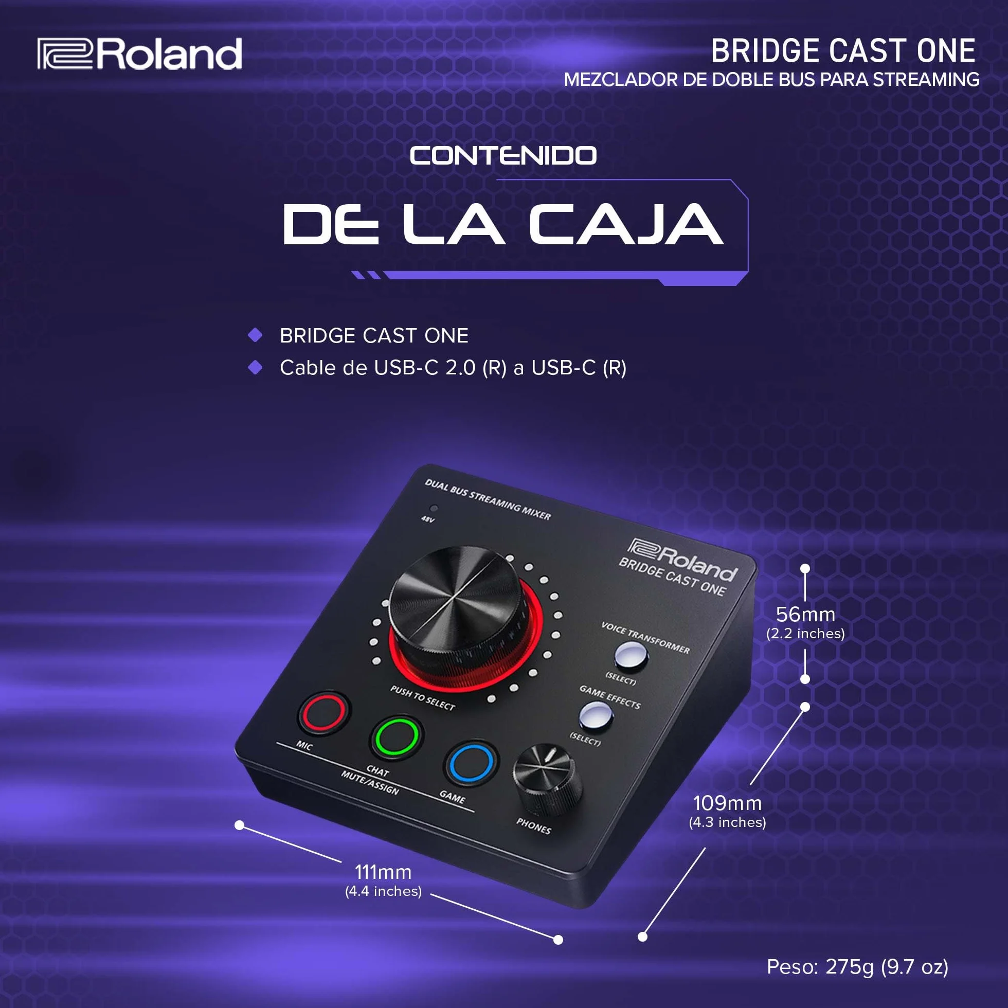 Roland Mezclador de doble bus para streaming BRIDGE CAST ONE | Compacto mezclador para streaming de audio | Para gamers online y creadores de contenido | DSP de hardware de 32 bits