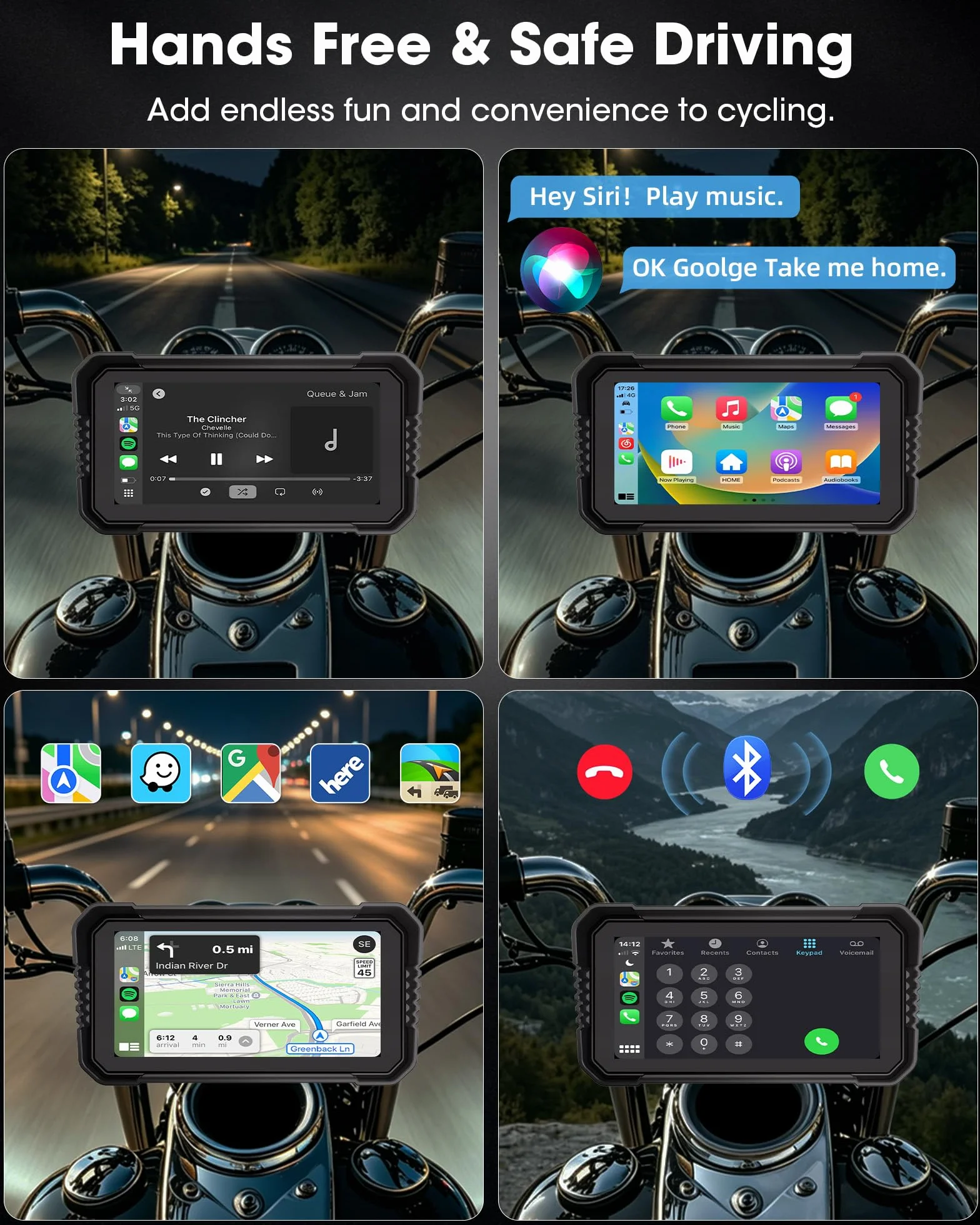 Pantalla CarPlay para Motocicletas BMW Pantalla Táctil de 6,25 Pulgadas Navegador Moto Compatible con CarPlay y Android Auto Navegación GPS, Dual Bluetooth, Siri y Asistente de Google