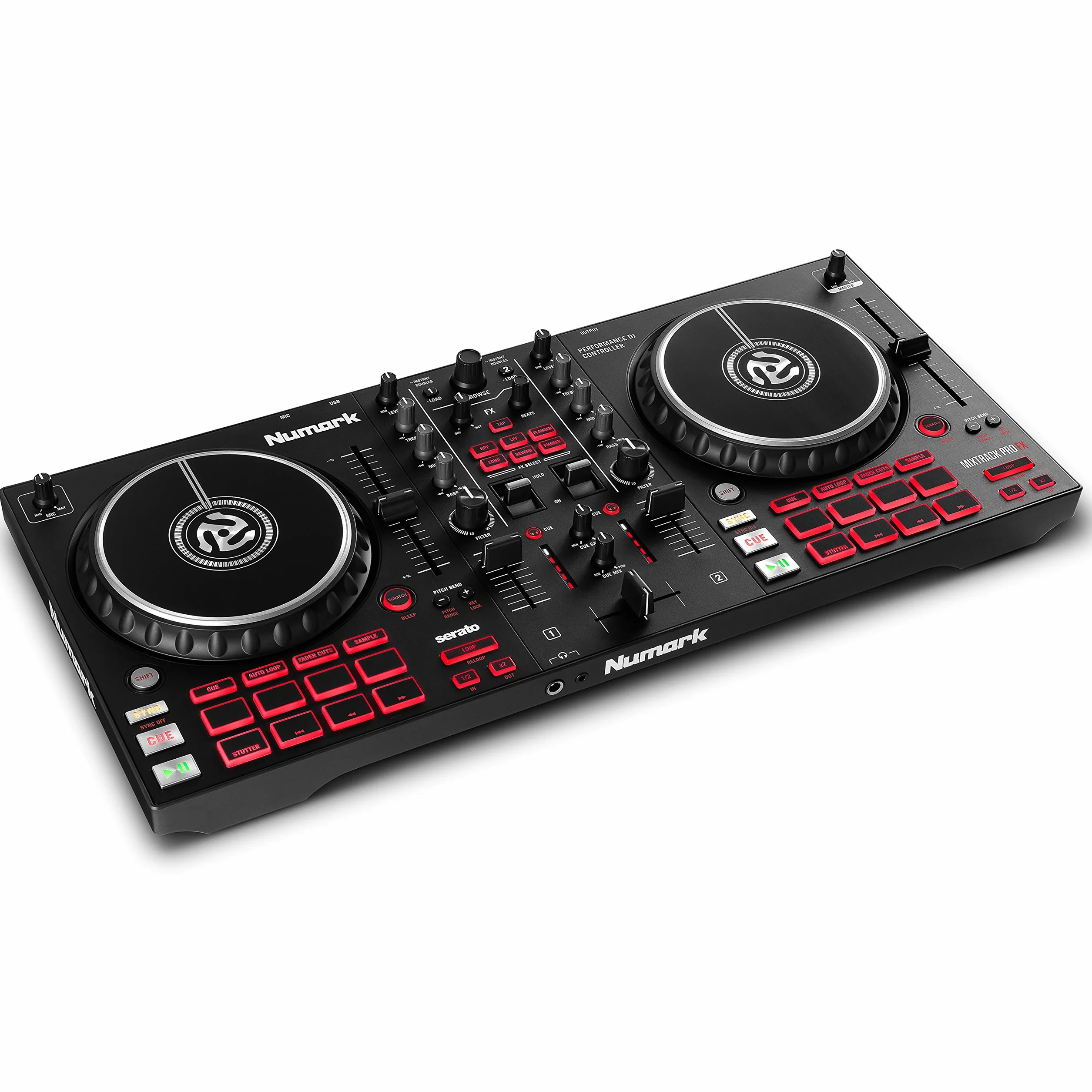 Numark Mixtrack Pro FX Controlador DJ de 2 Secciones para Serato DJ Con Mezclador DJ, Interfaz de Audio Incorporada, Ruedas de Selección Táctiles Capacitivas y Paletas de Efectos