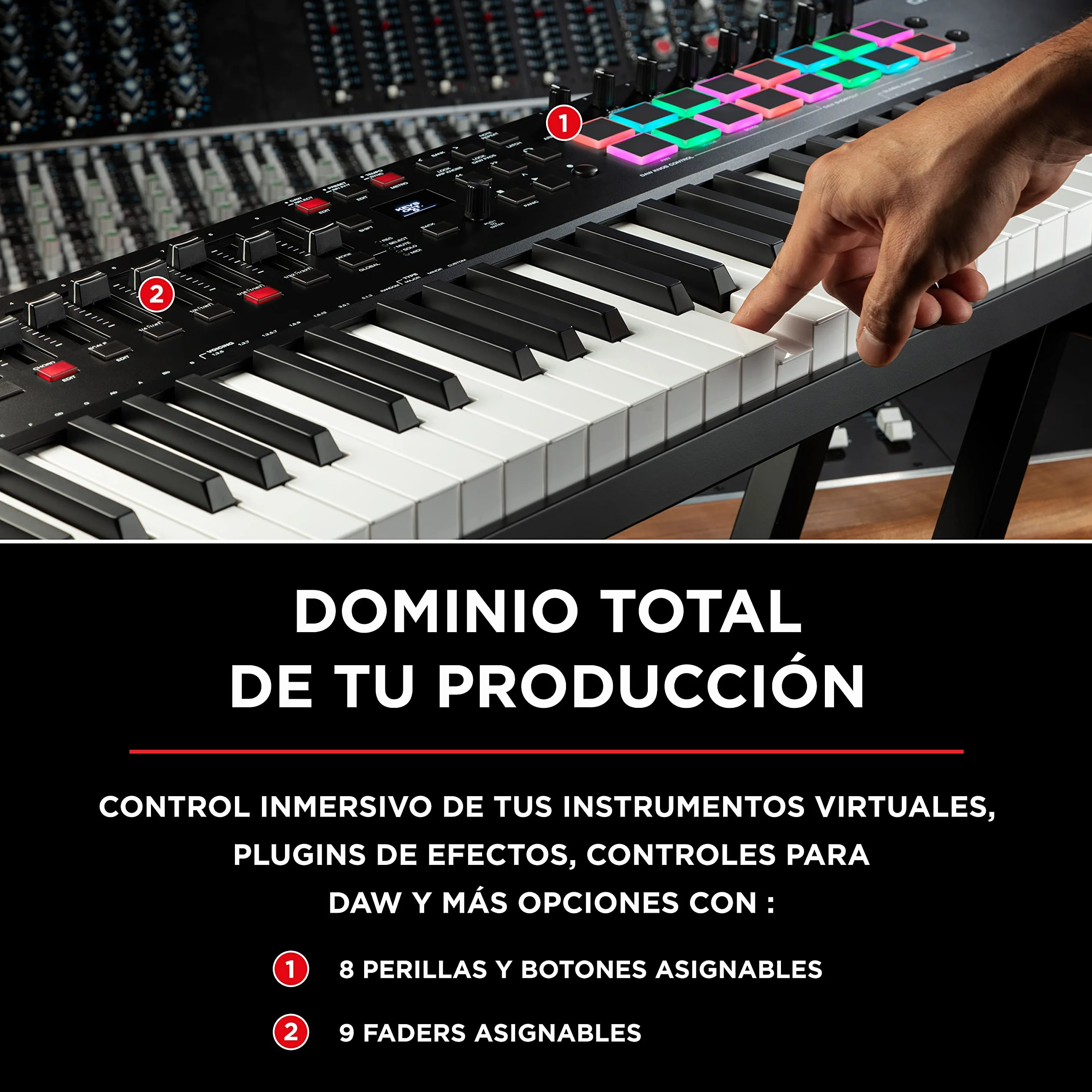 M-AUDIO Oxygen Pro 61 teclado controlador MIDI USB con 61 teclas, beat pads, perillas asignables de MIDI, botones y faders, más pack de sonidos de Native Instruments (integración de NKS)