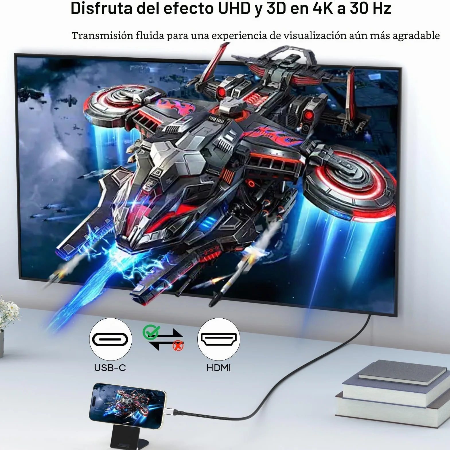 Cable USB C a HDMI 4K 1.8M,Cable Tipo C a HDMI UHD Thunderbolt 4/3 Compatible con i Phone 17 16 Pro Max/15 Pro,MacBook Pro/Air,iMac,iPad Pro/Air,Samsung Galaxy S24/S23 Ultra