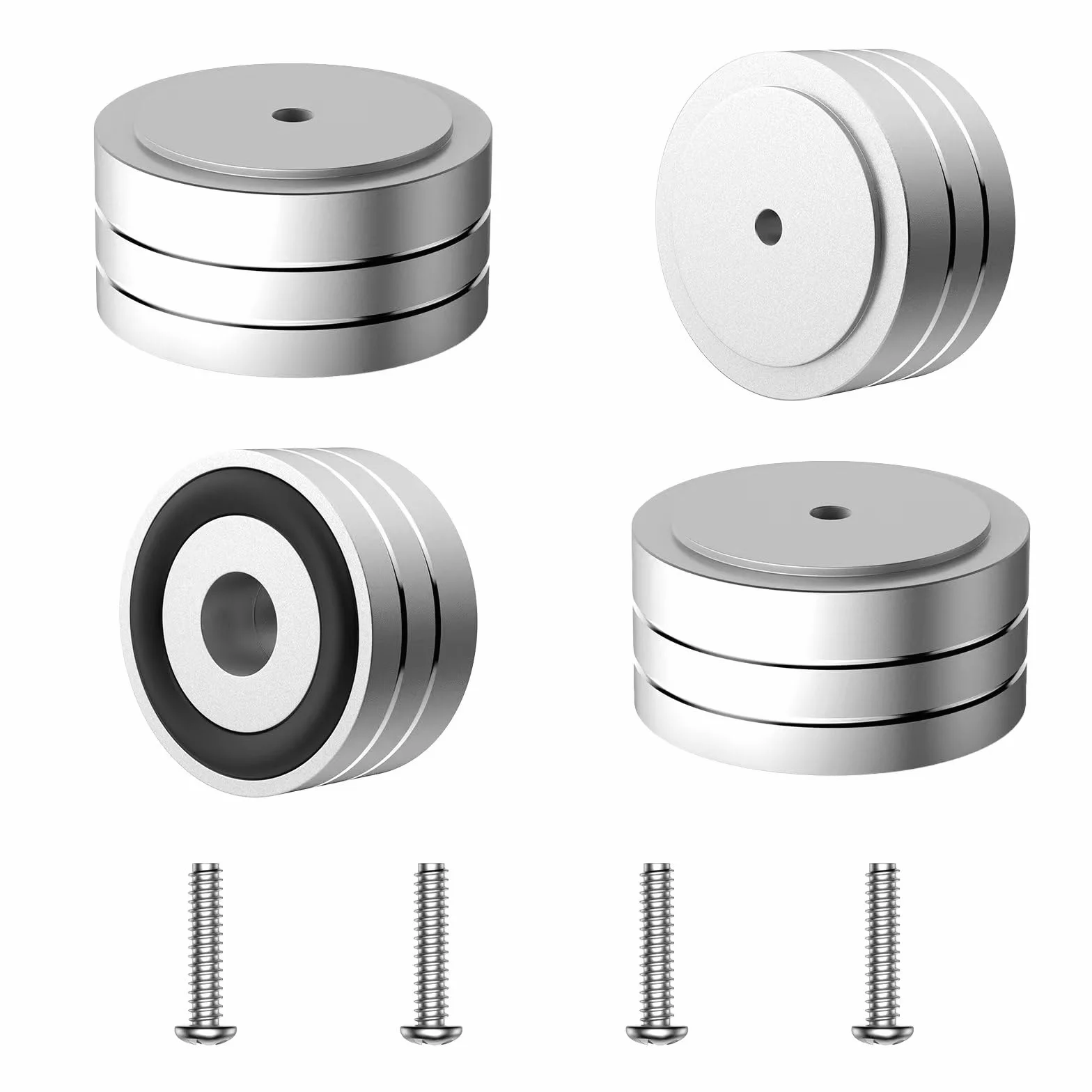 Pies de altavoz, amortiguador de resonancia eficaz para pies de subwoofer, pies de dispositivo HiFi, pies de dispositivo, amortiguadores de choque (4 unidades, plata)