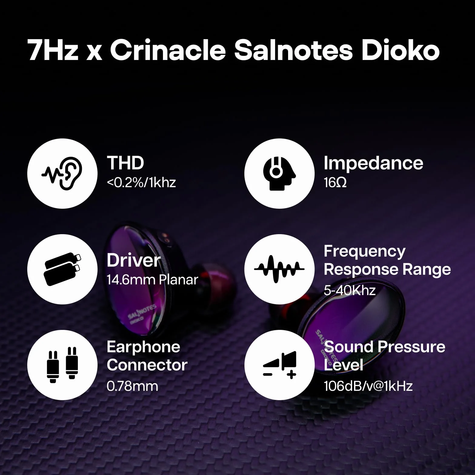 7Hz x Crinacle Salnotes Dioko IEMs 14.6mm Controlador de Diafragma Plano, Caja de Aluminio CNC Grado Aviación, Cable Cobre Litz OCC 4 Núcleos