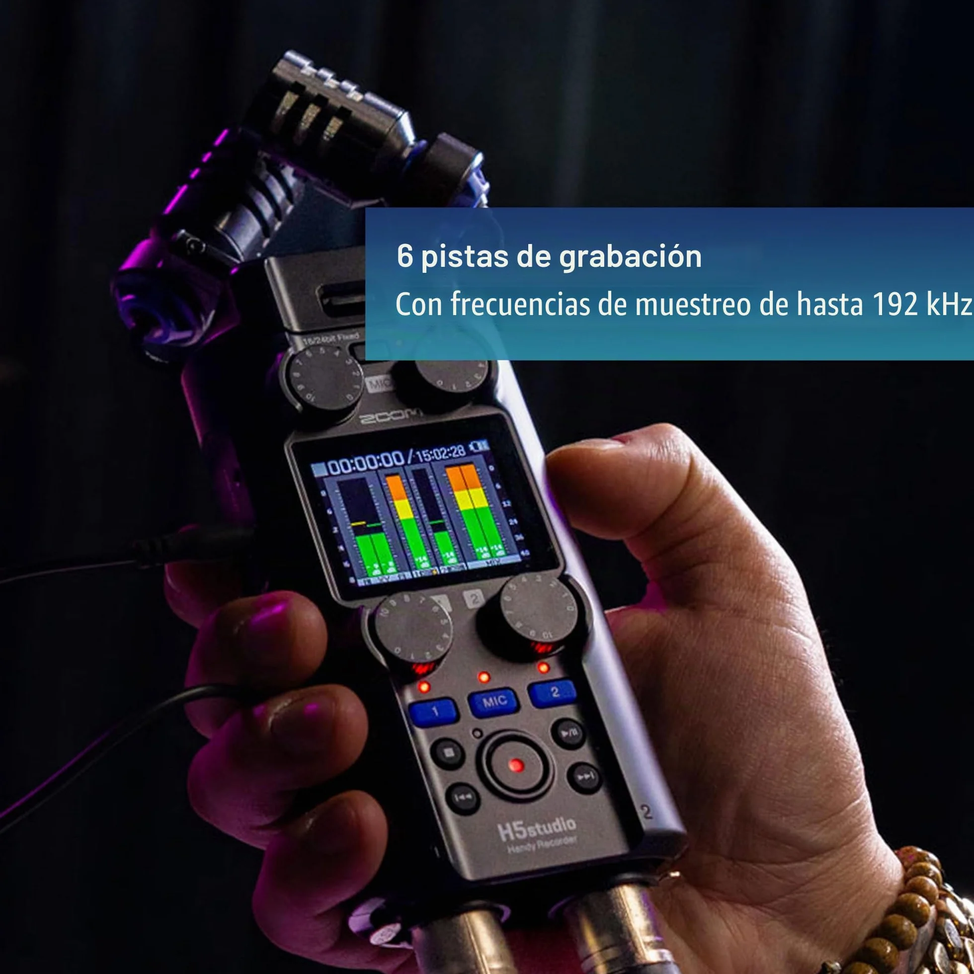 Zoom - H5Studio Grabador de Coma Flotante de 4 Pistas de 32 bits 192 kHz - 16/24 bits, Ganancia, limitadores, cápsula XYH-5e, Interfaz de Audio Mac, PC, iOS, Android