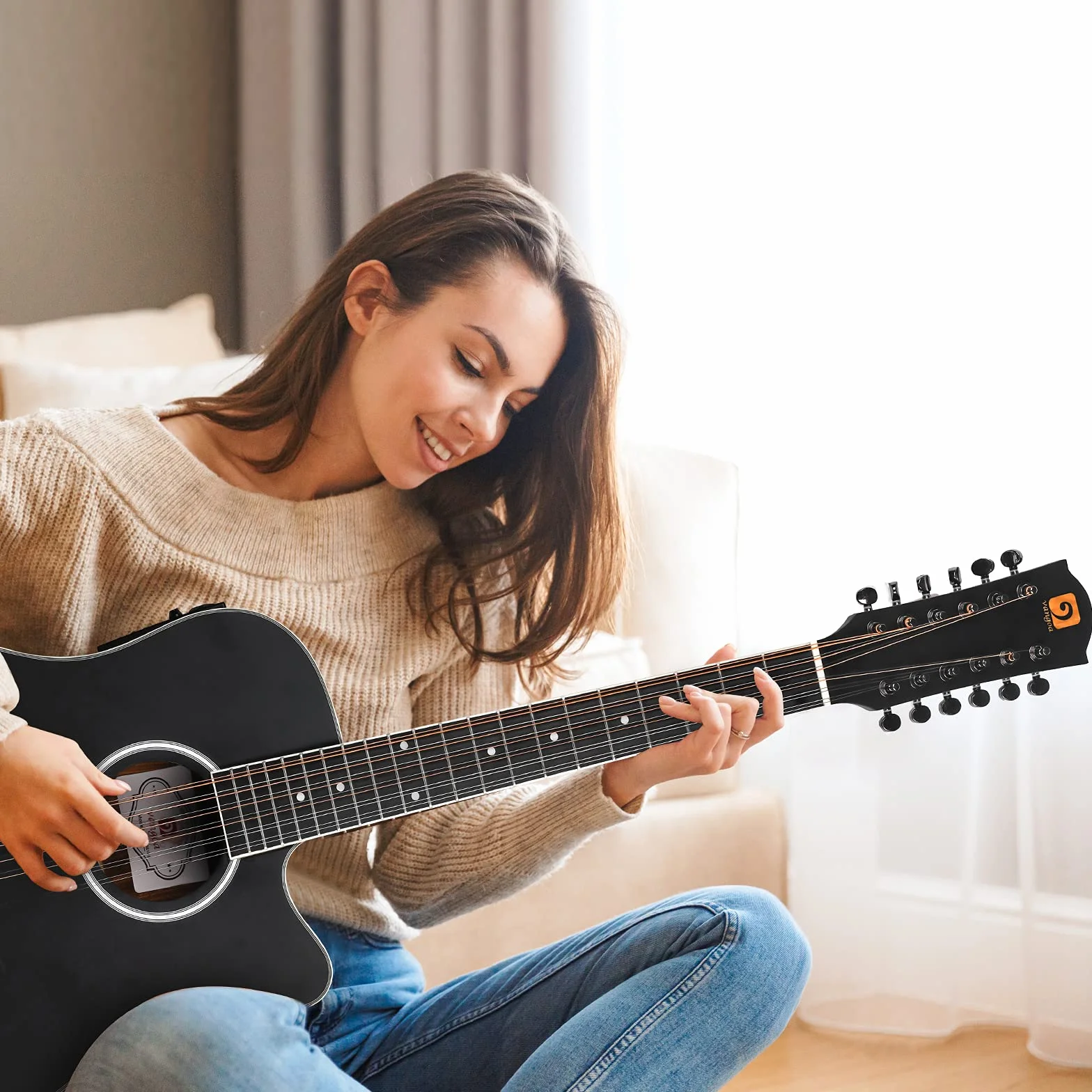 Vangoa Electroacústicas Guitarra de 12 Cuerdas 41 pulgadas con Ecualizador de 4 bandas Dreadnought Doce-cuerdas Guitarra, Negro